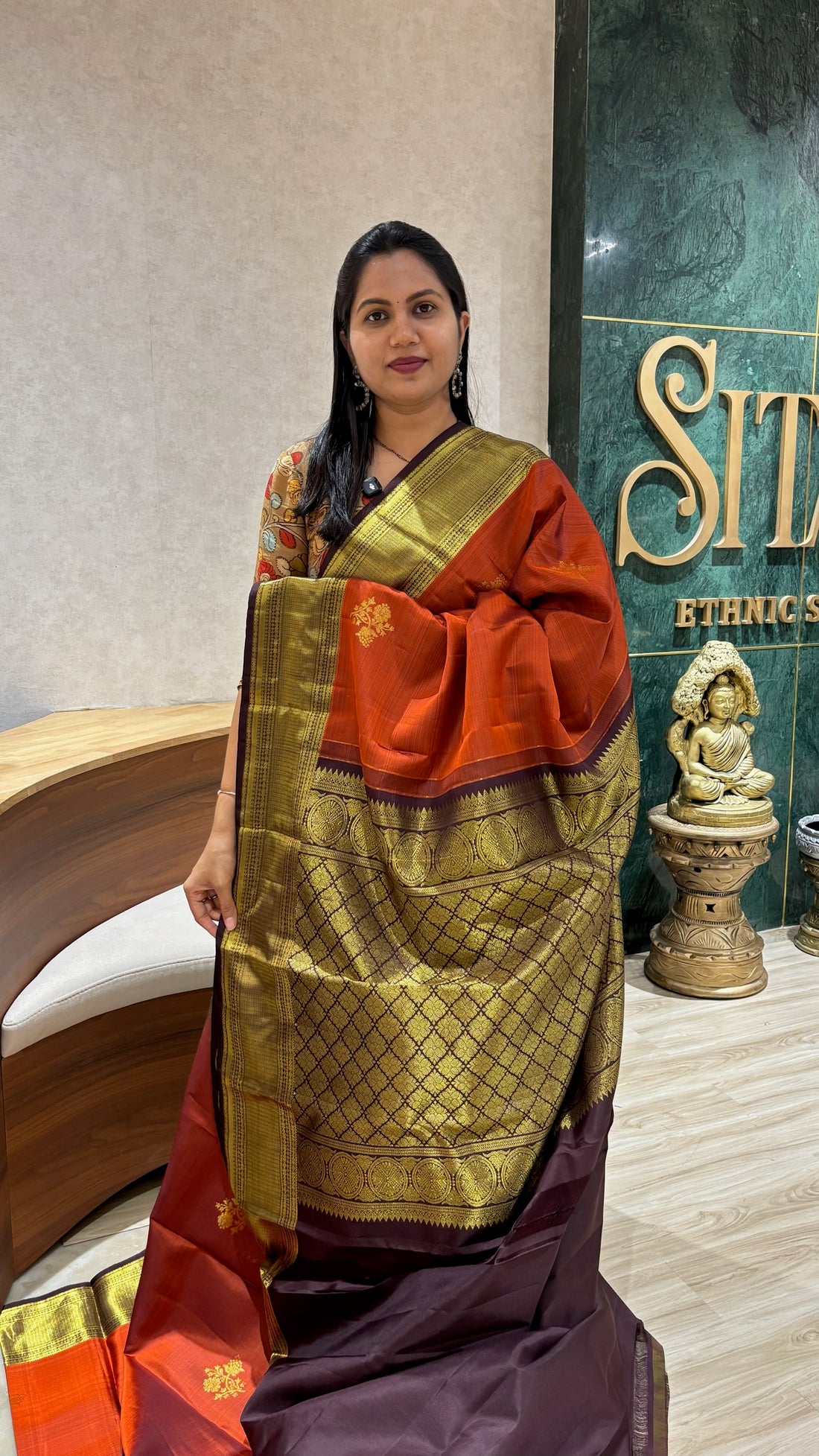 Handloom kanchi rust orange-brown