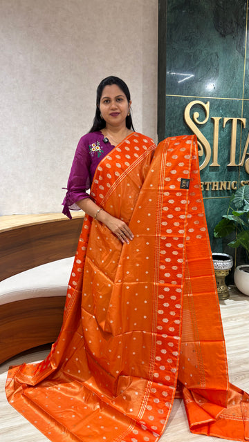 Tissue with mashru satin border orange