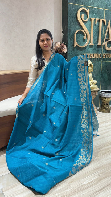Linen tussar jhamdani rama blue