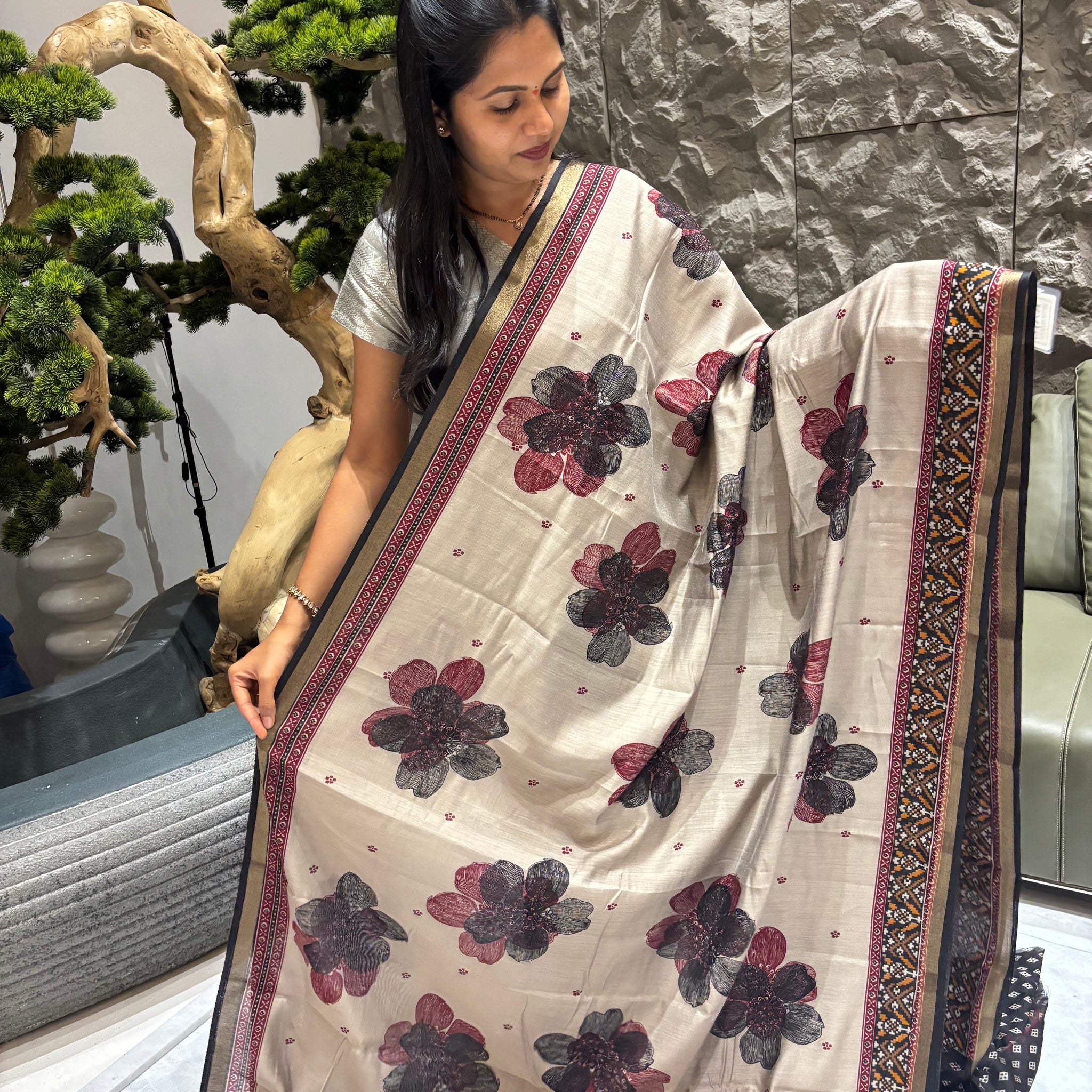 Grey black fancy saree