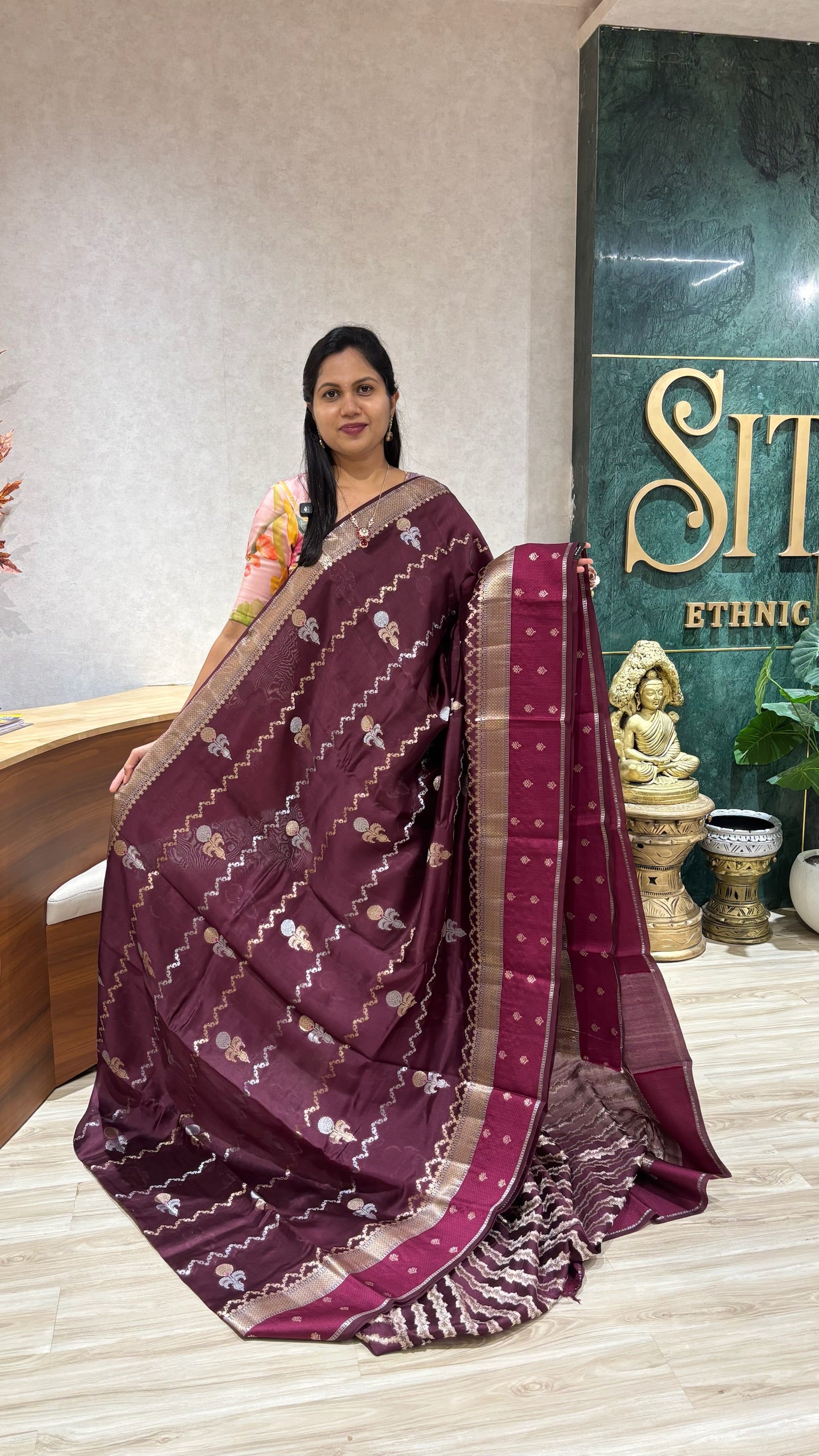 Pure Chanderi saree brown