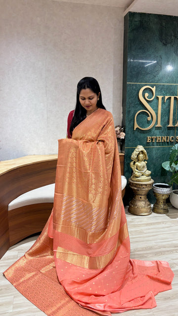 Crepe brocade silk peach