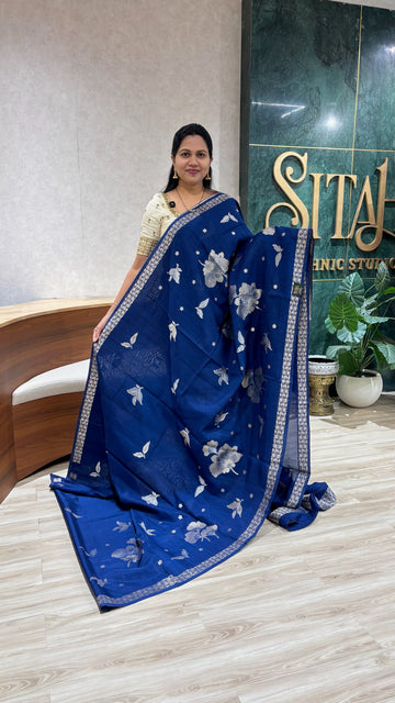 Tussar georgette  navy blue