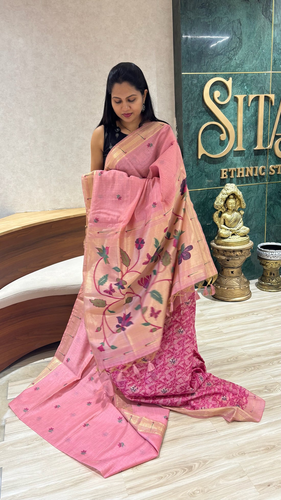 Munga cotton paithani pink