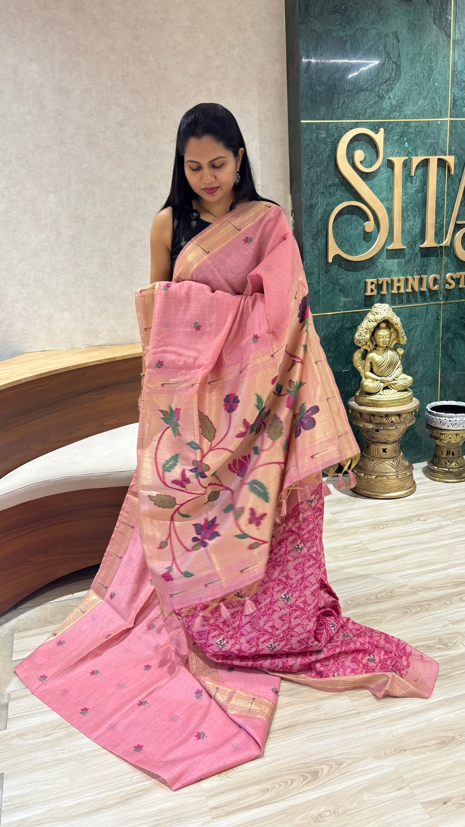 Munga cotton paithani pink