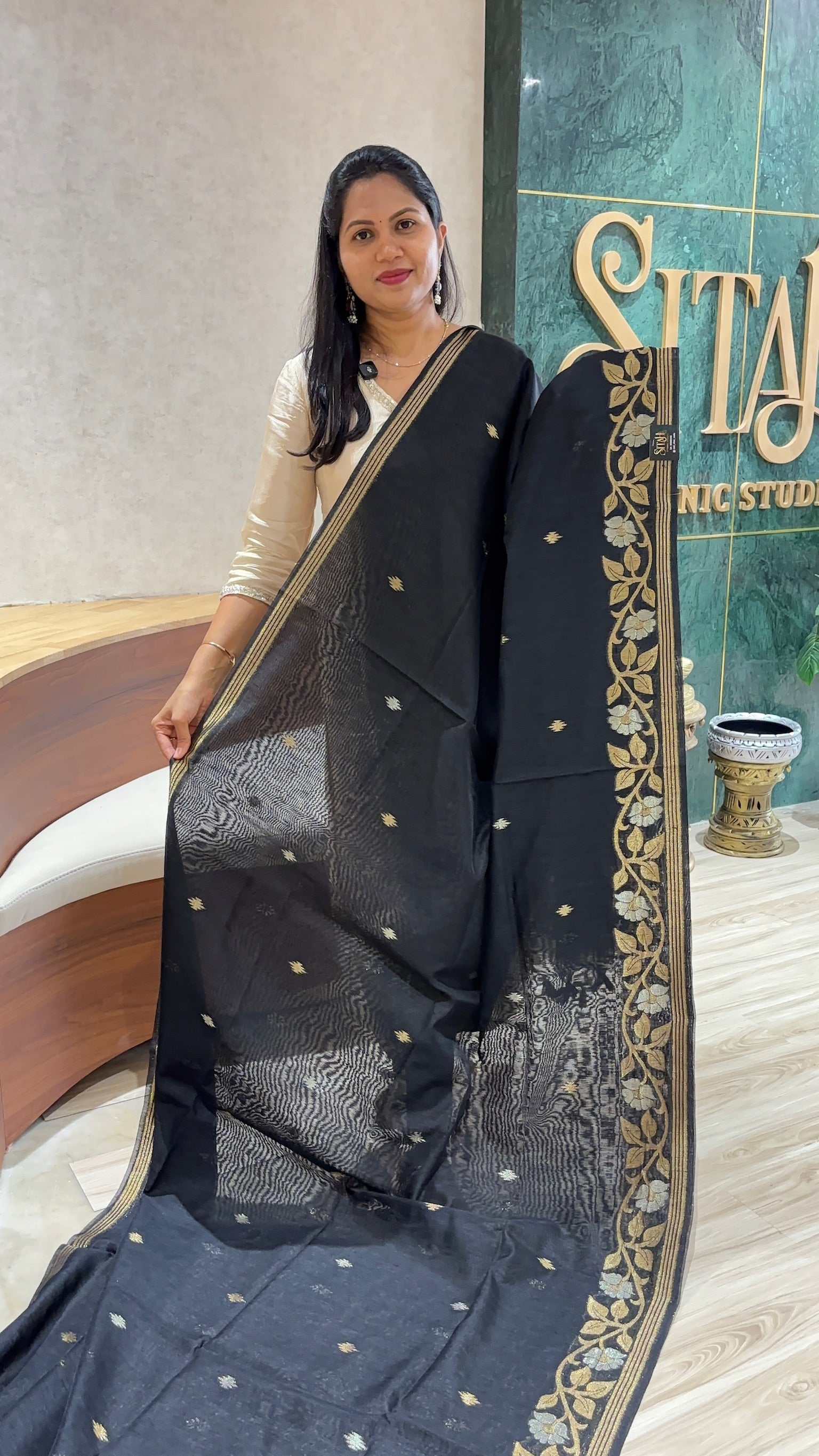 Linen tussar jhamdani black