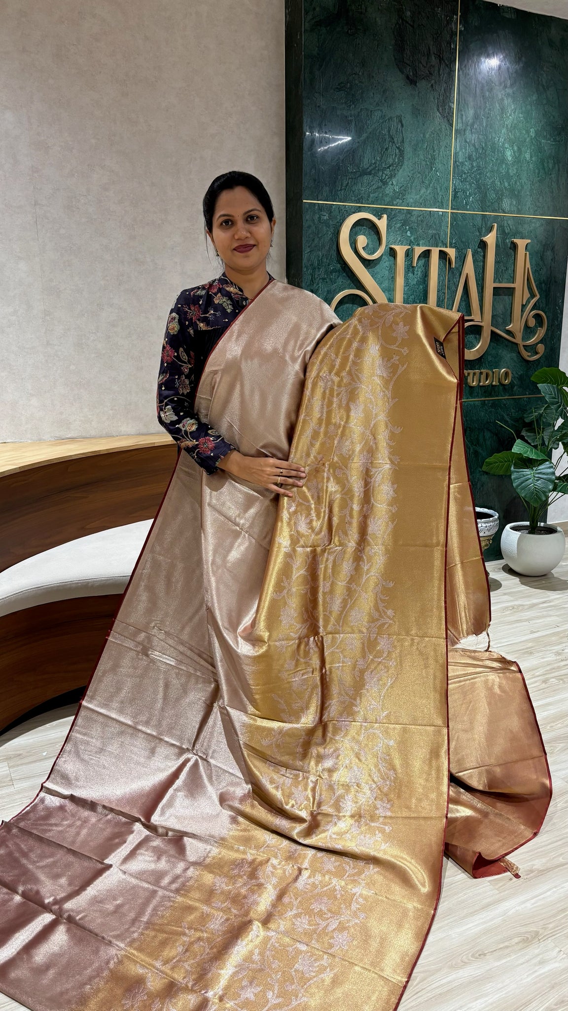 Banaras tissue jaal brick shade