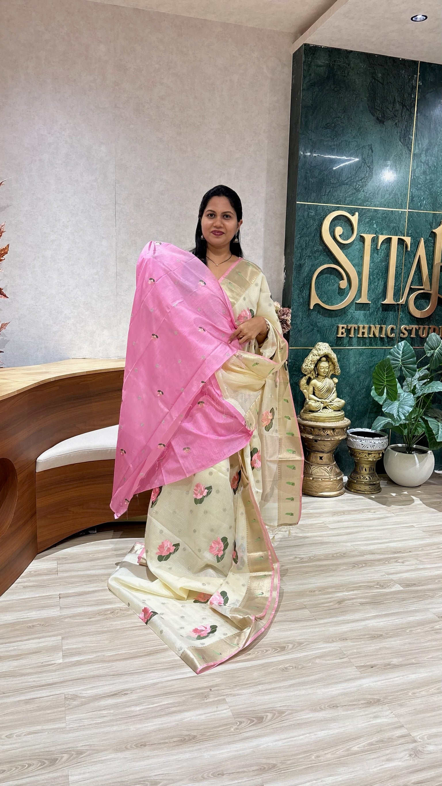 Kota silk embroidery cream