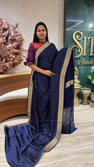 Banaras crepe navy blue