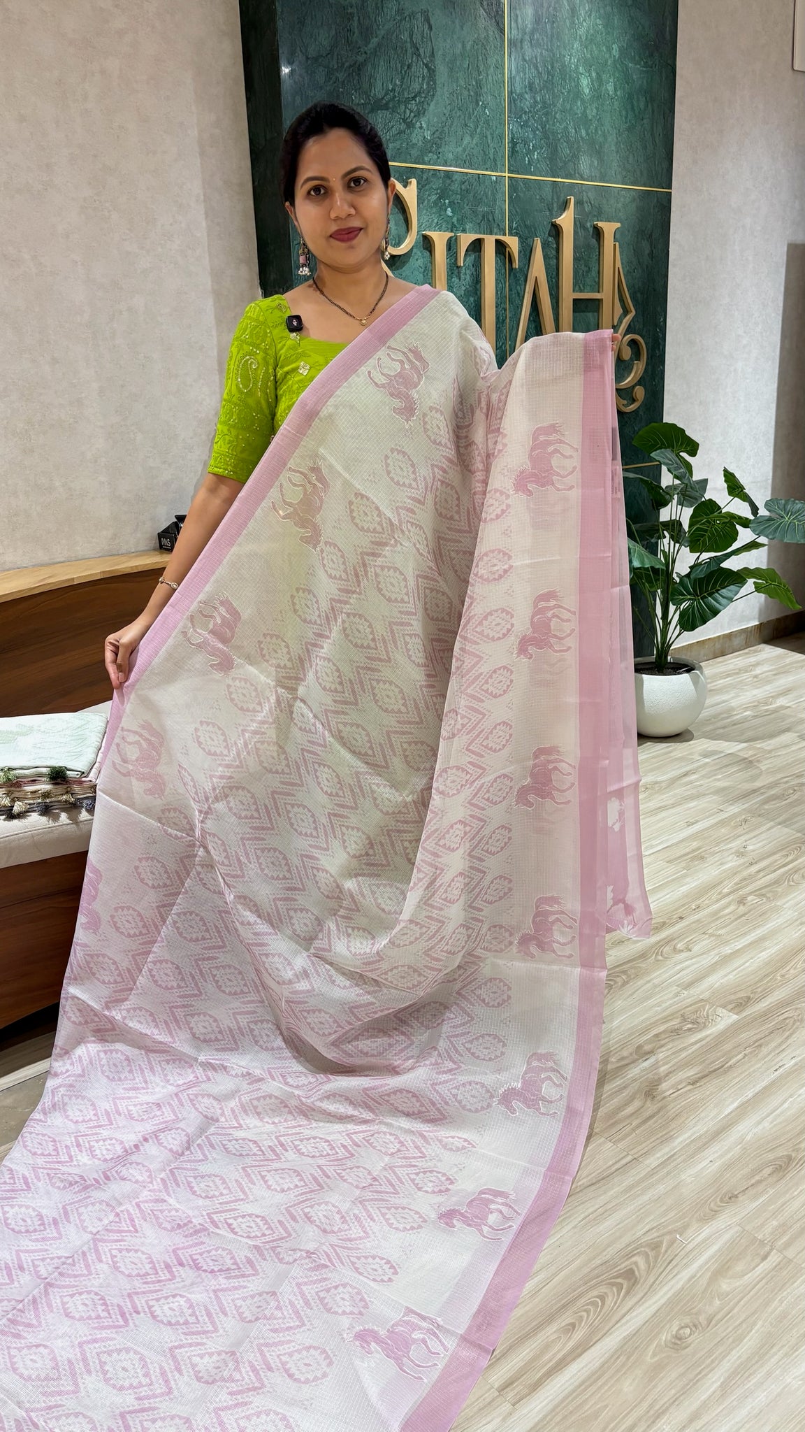 Kota silk saree baby pink