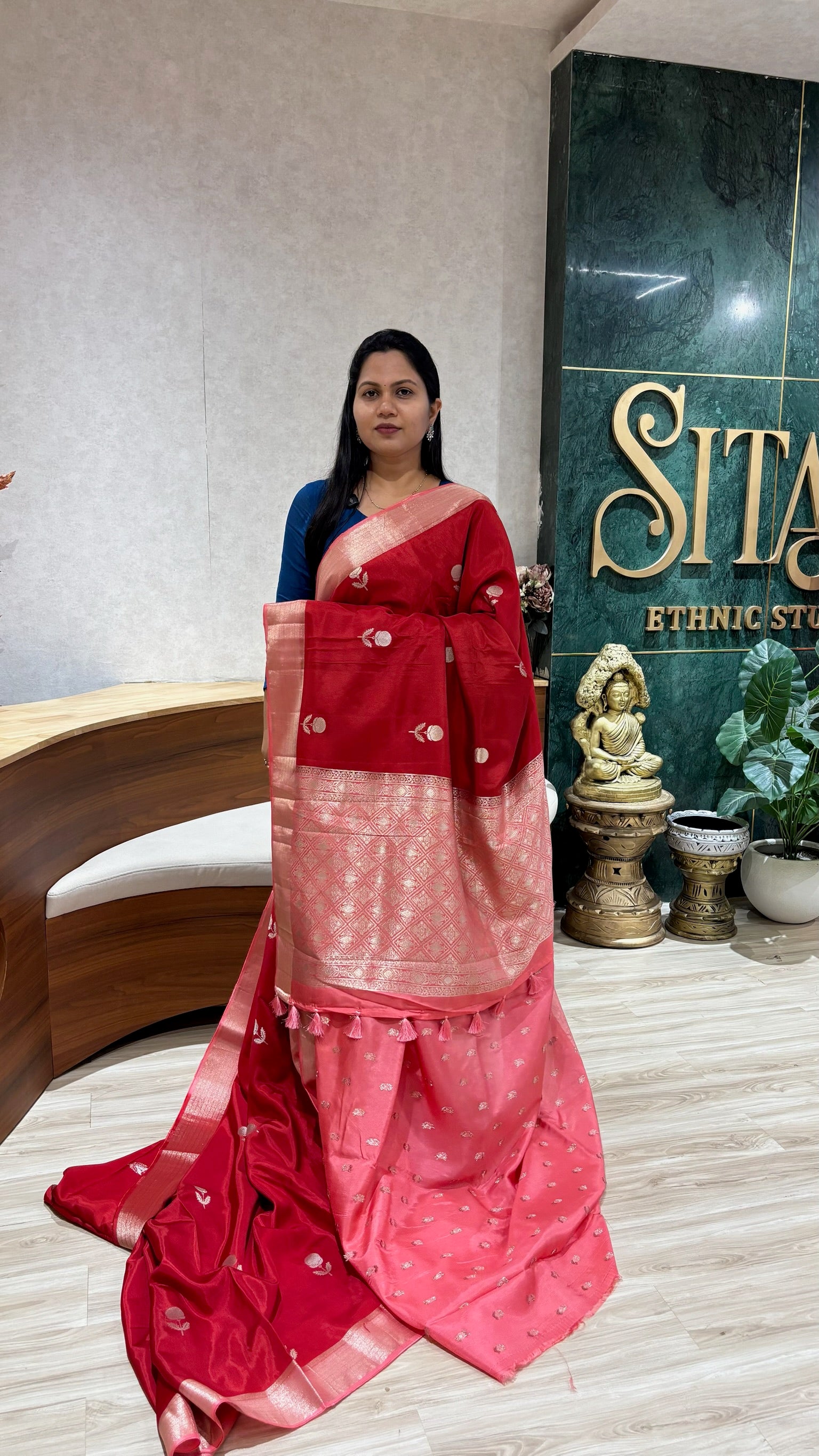 Tussar georgette red