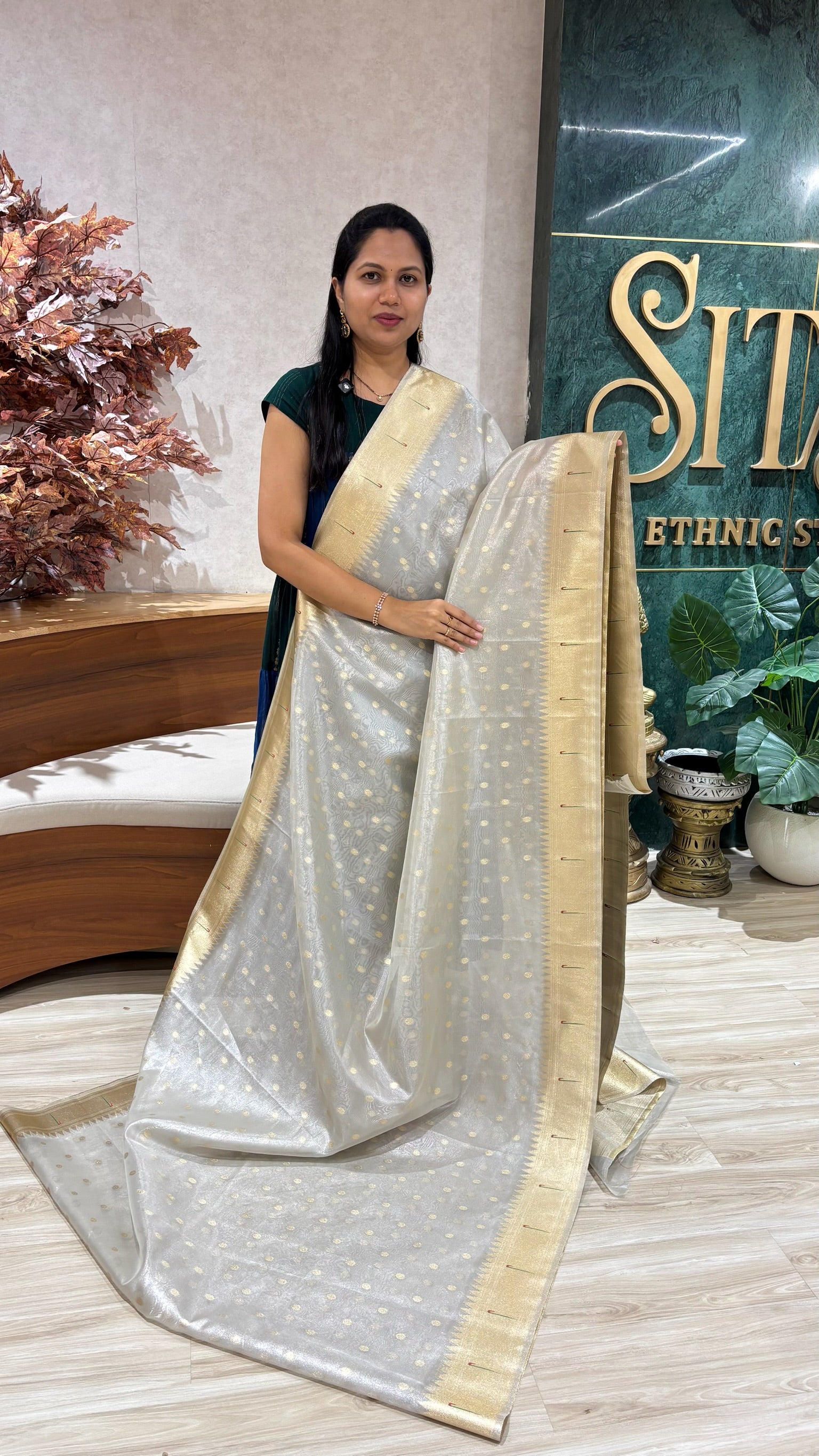Tissue paithani silver