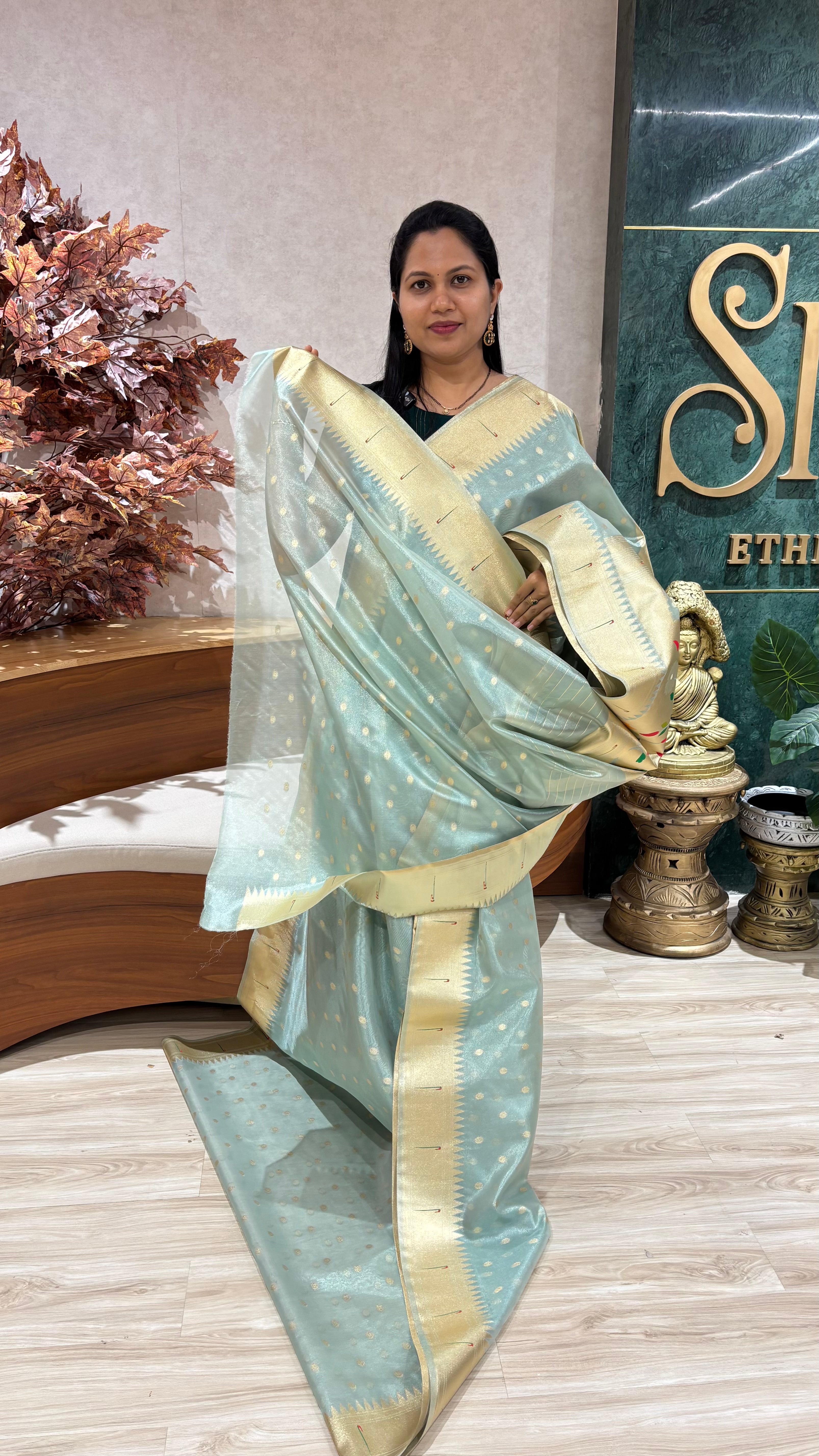 Tissue paithani ice blue