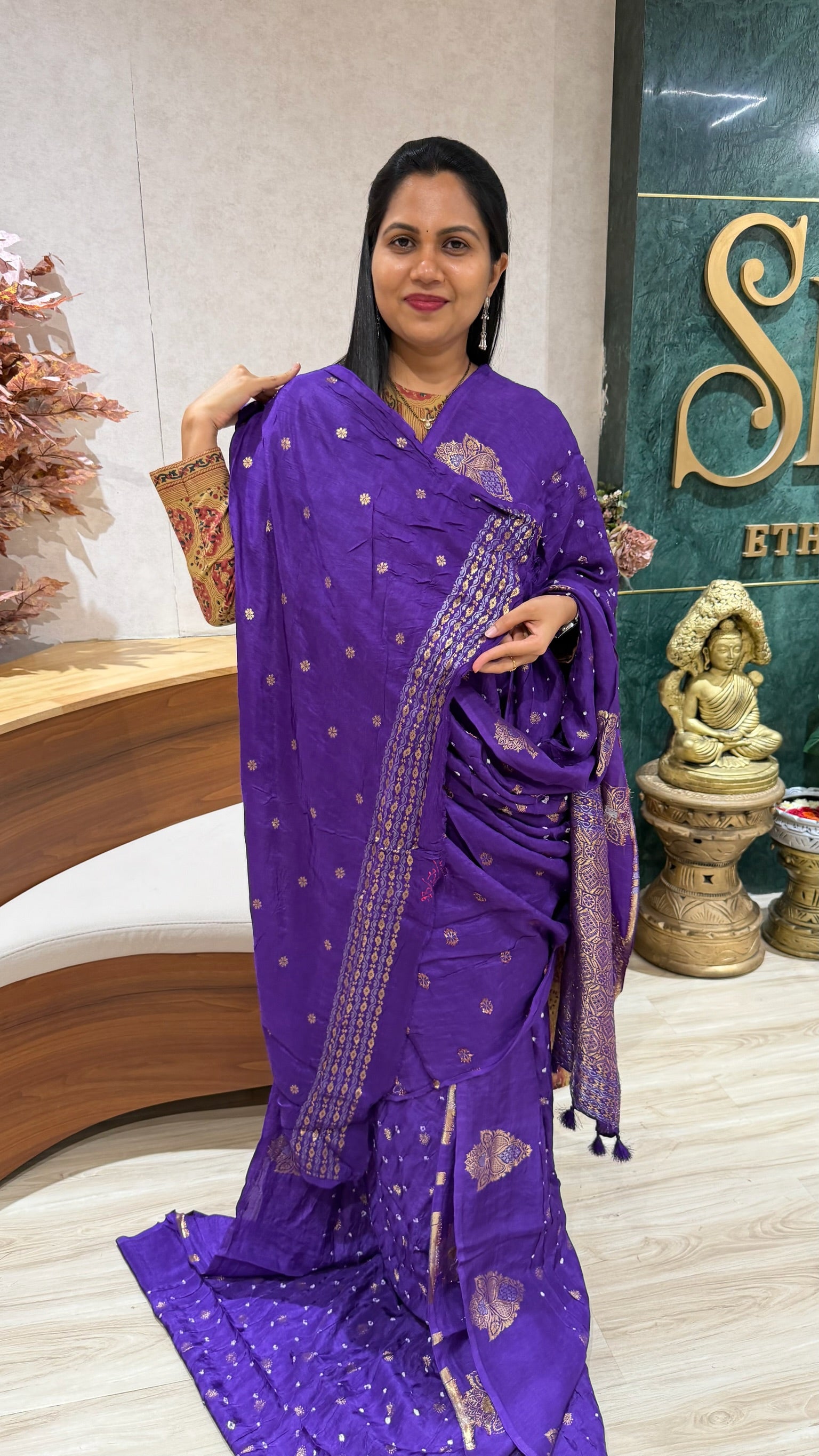 Chinon silk bandhini purple