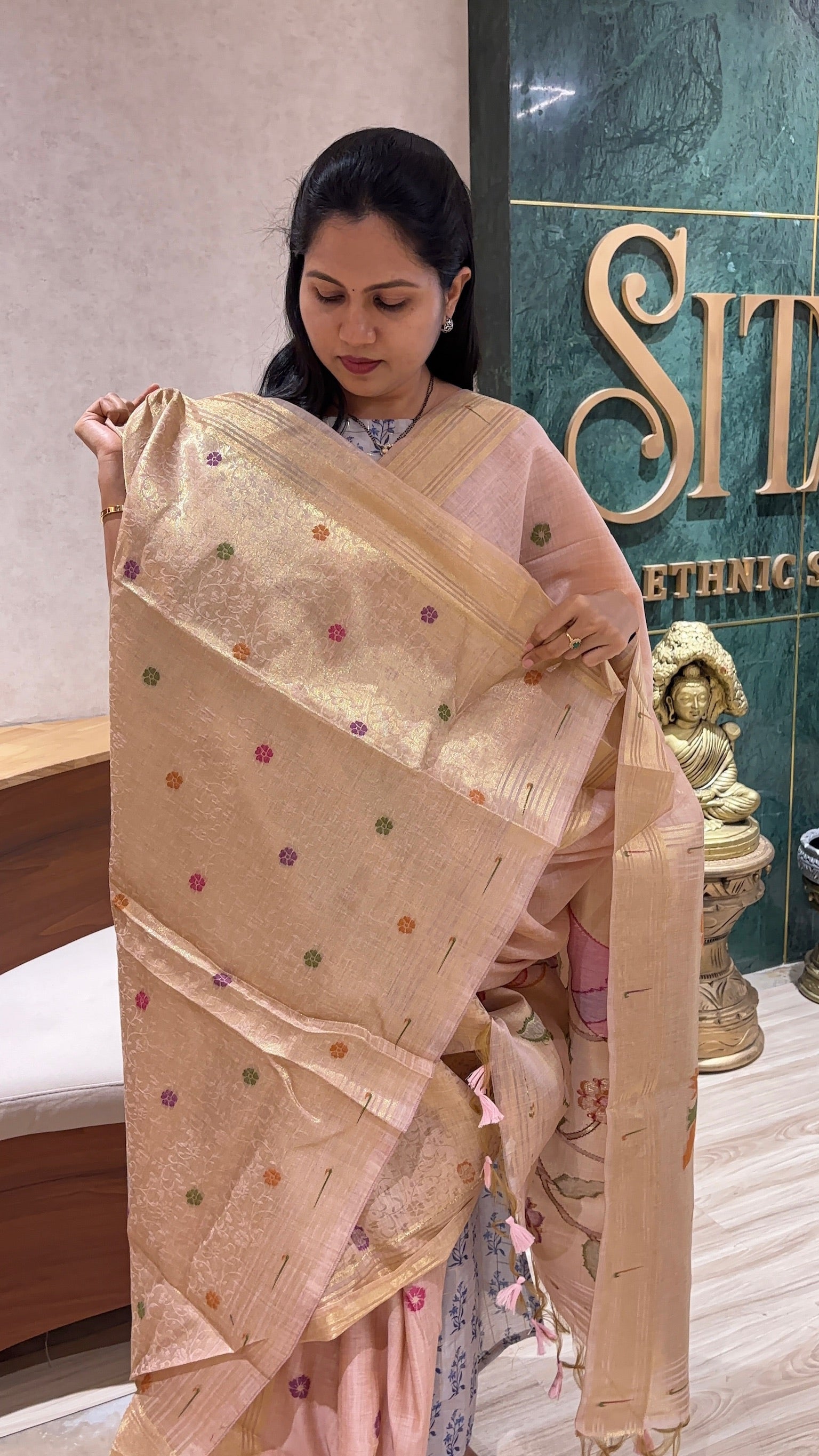 Munga cotton parrot pallu pink