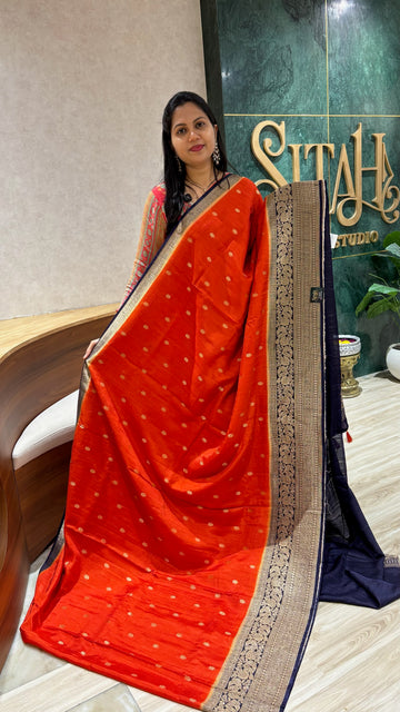 Raw silk saree orange