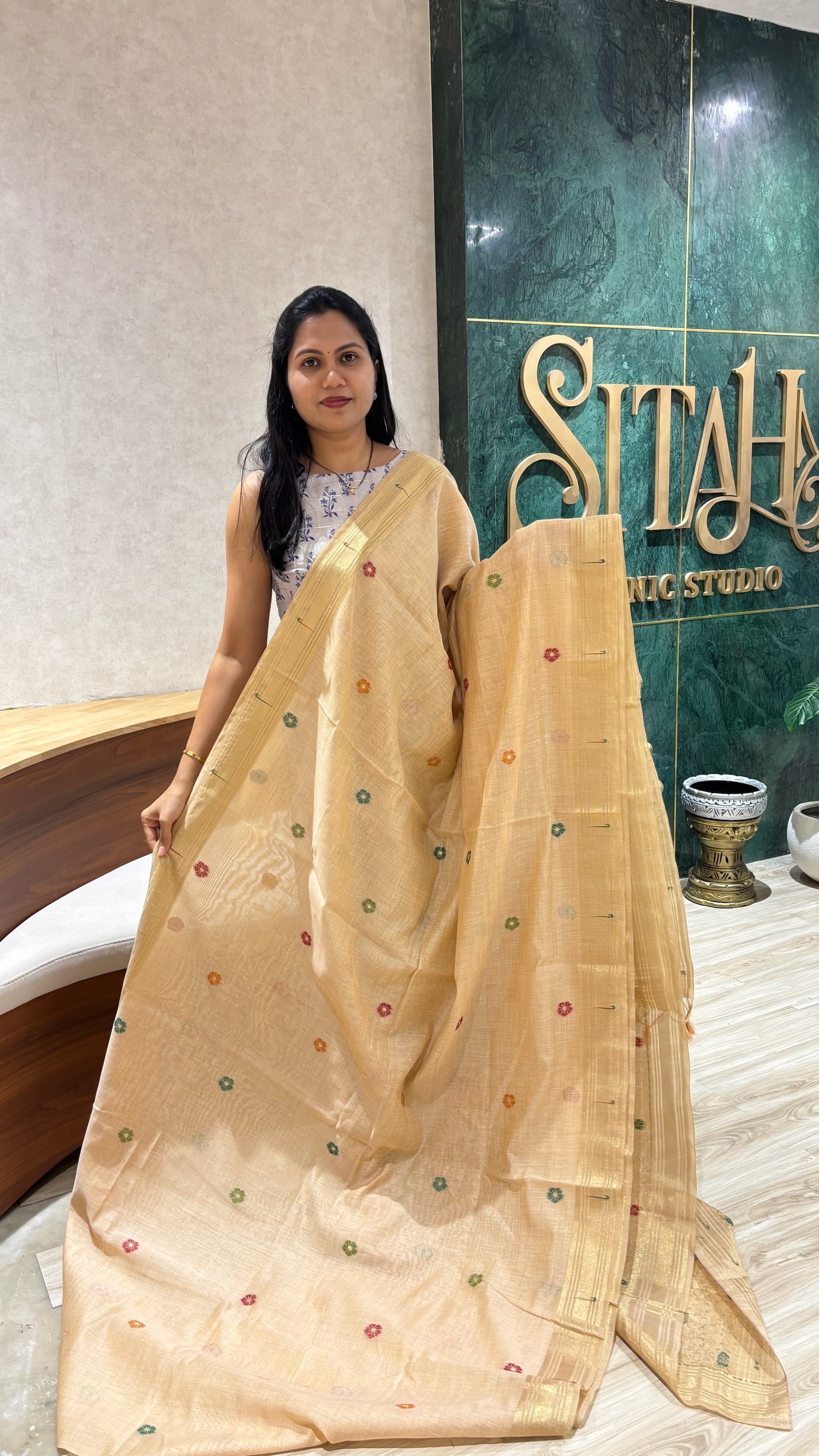 Munga cotton parrot pallu peach