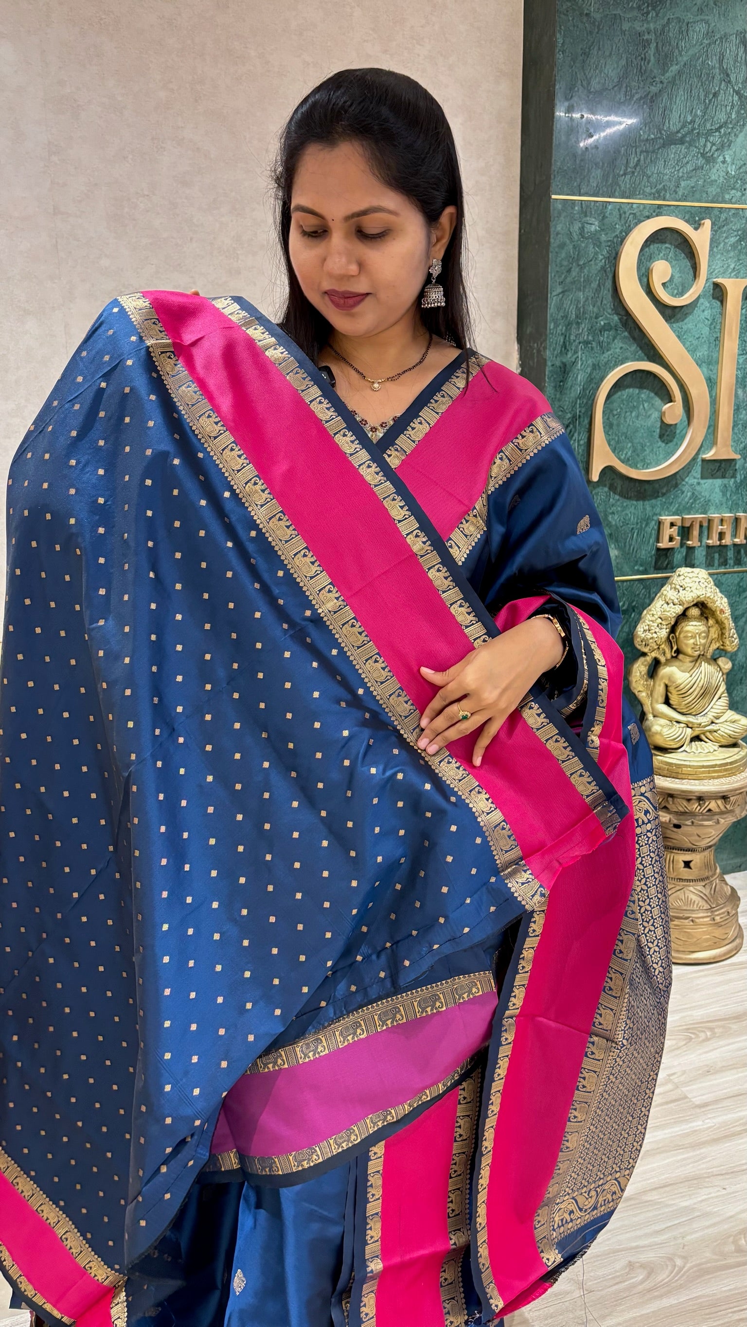 Semi pattu peacock blue