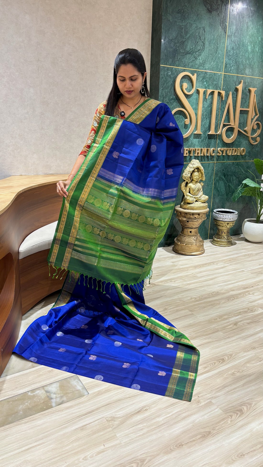 Handloom kanchi blue green