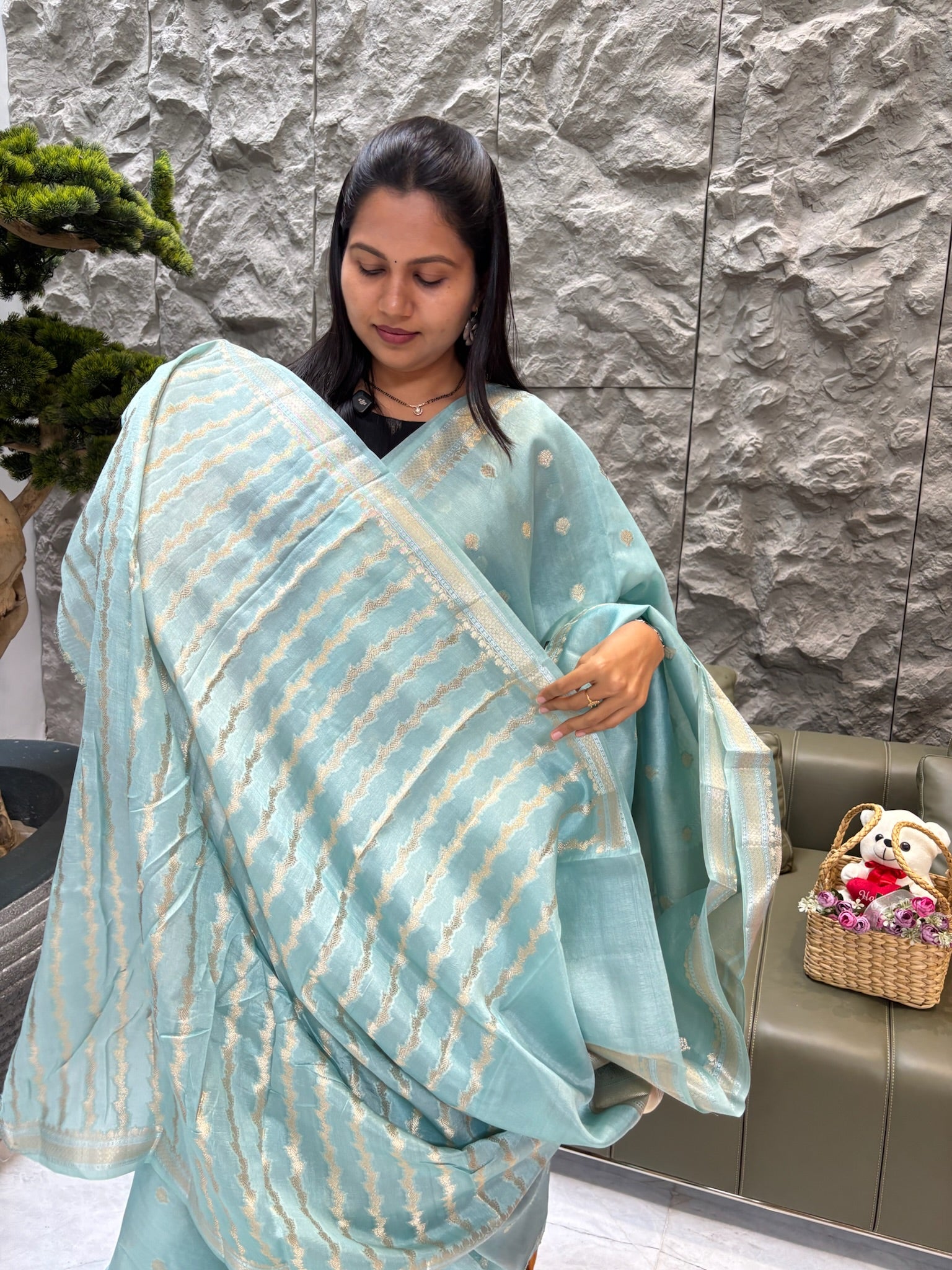 Chanderi saree sky blue