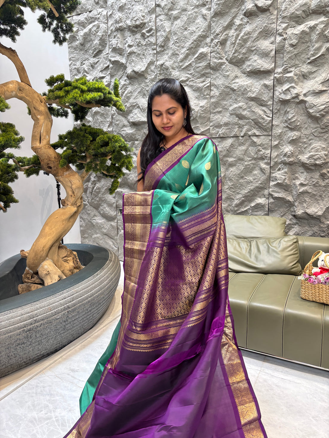 Kanchi pattu seagreen-purple