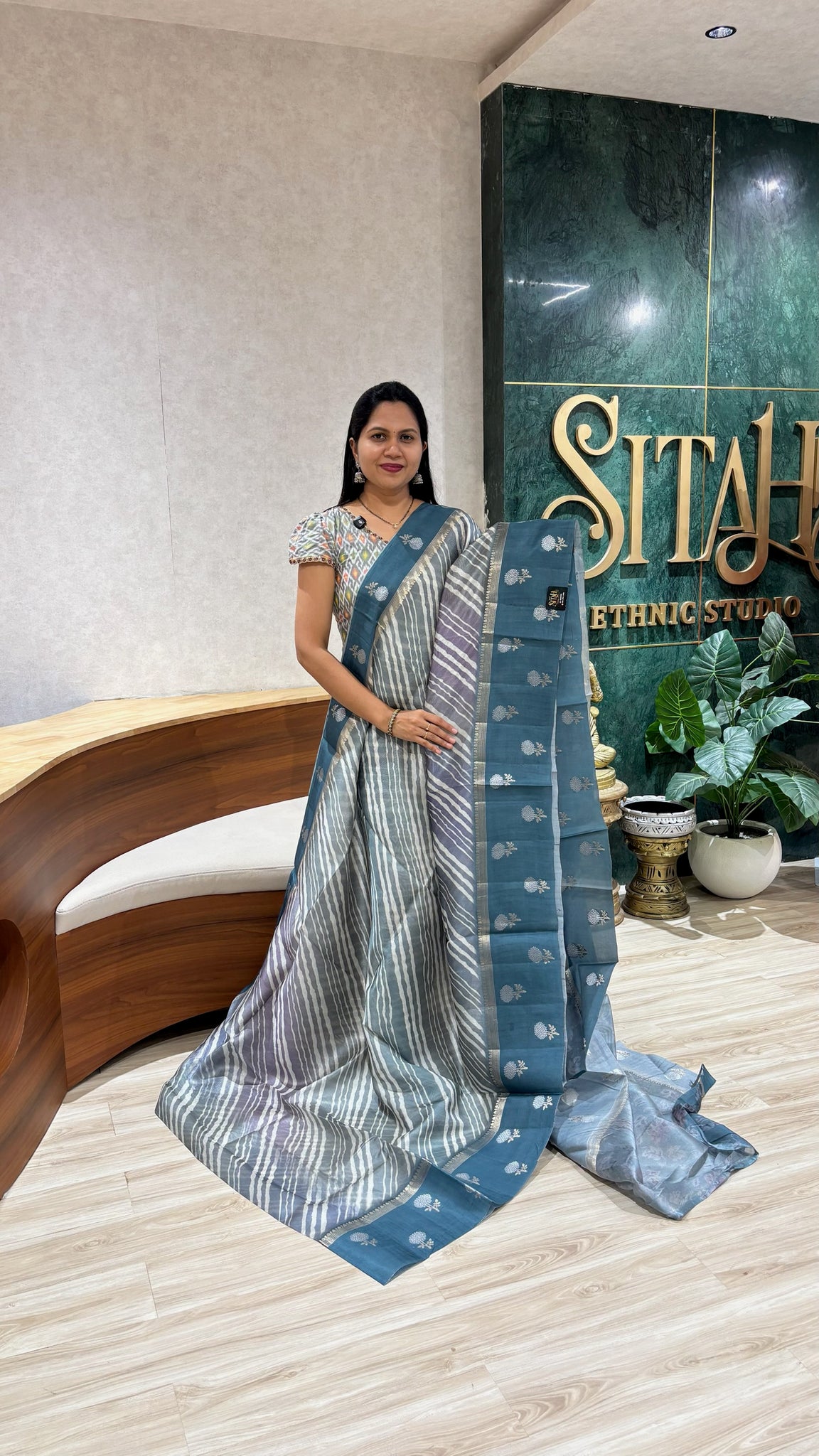 Tussar saree peacock blue