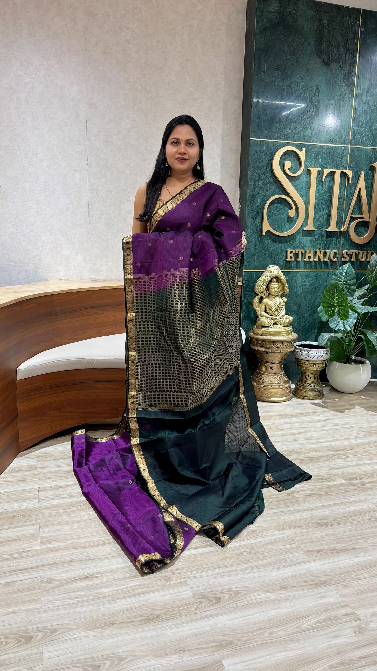 Small border kanchi pattu purple