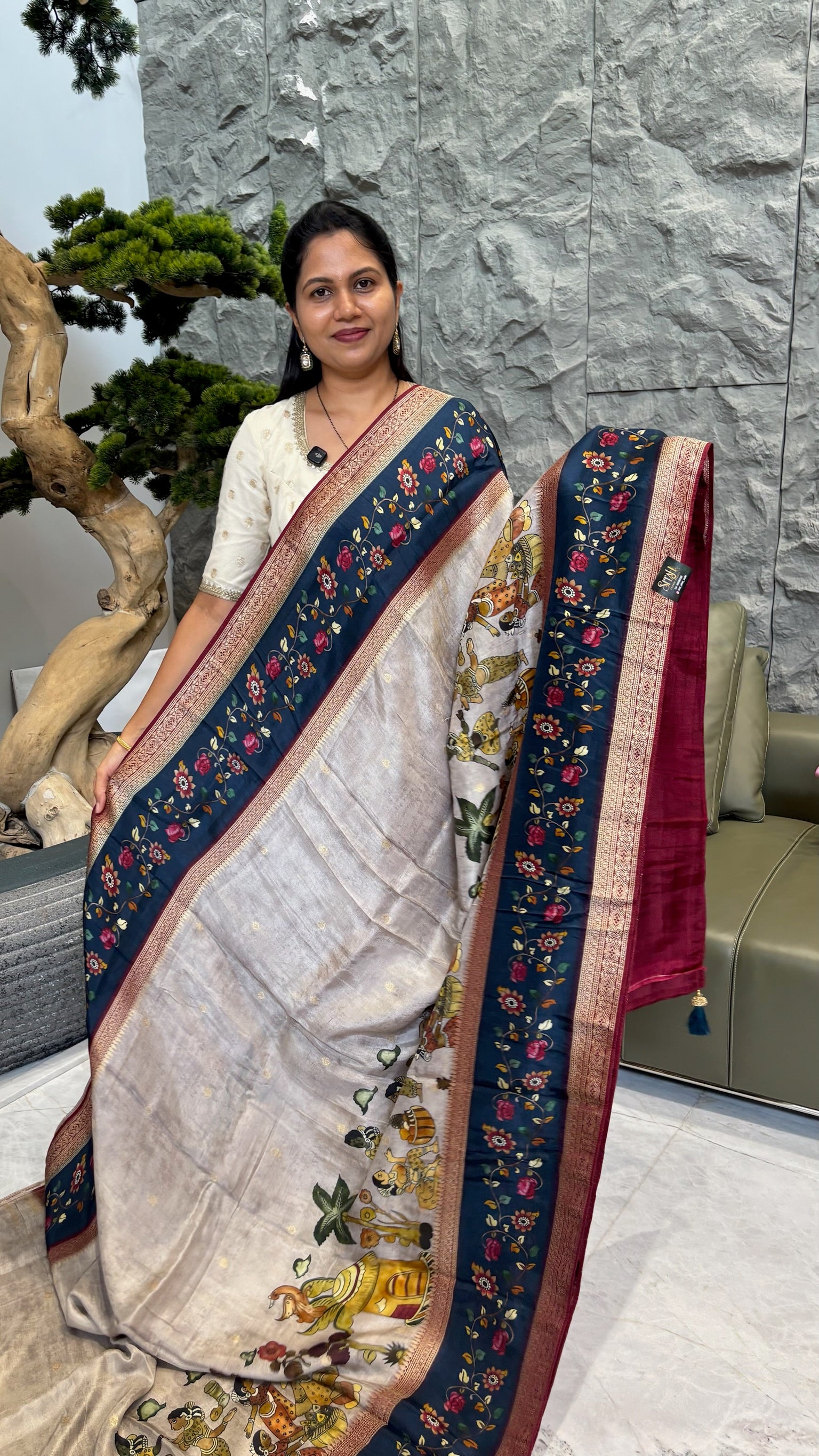 Dola silk saree grey-blue
