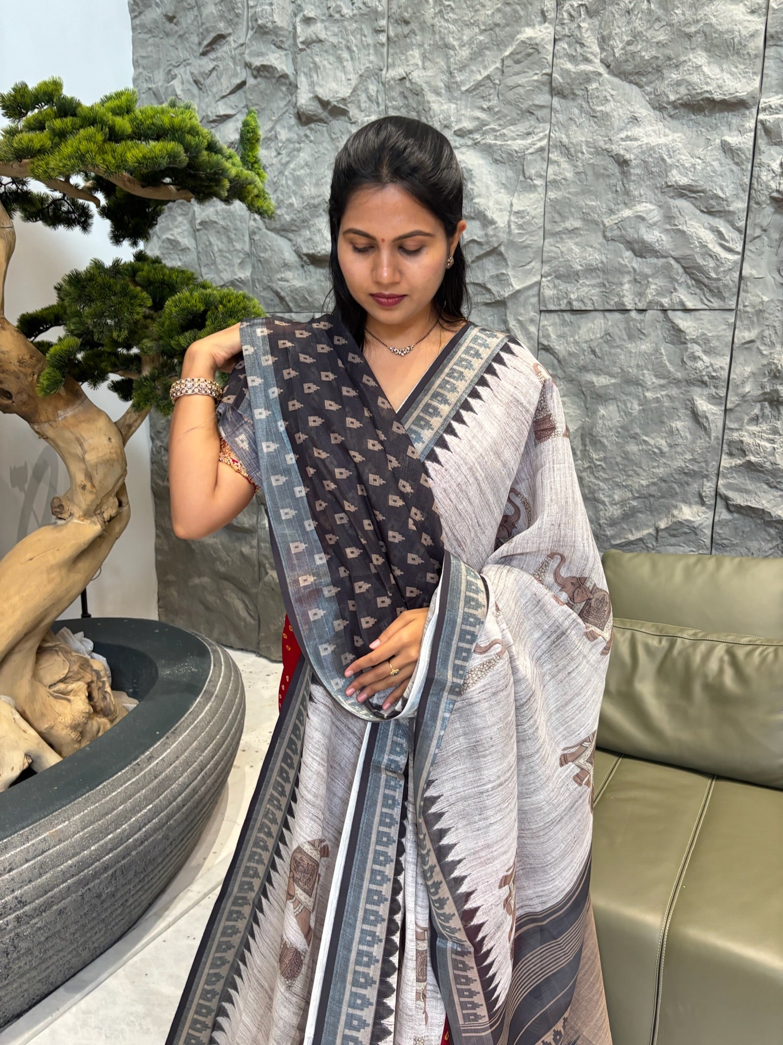 Grey linen elephant design