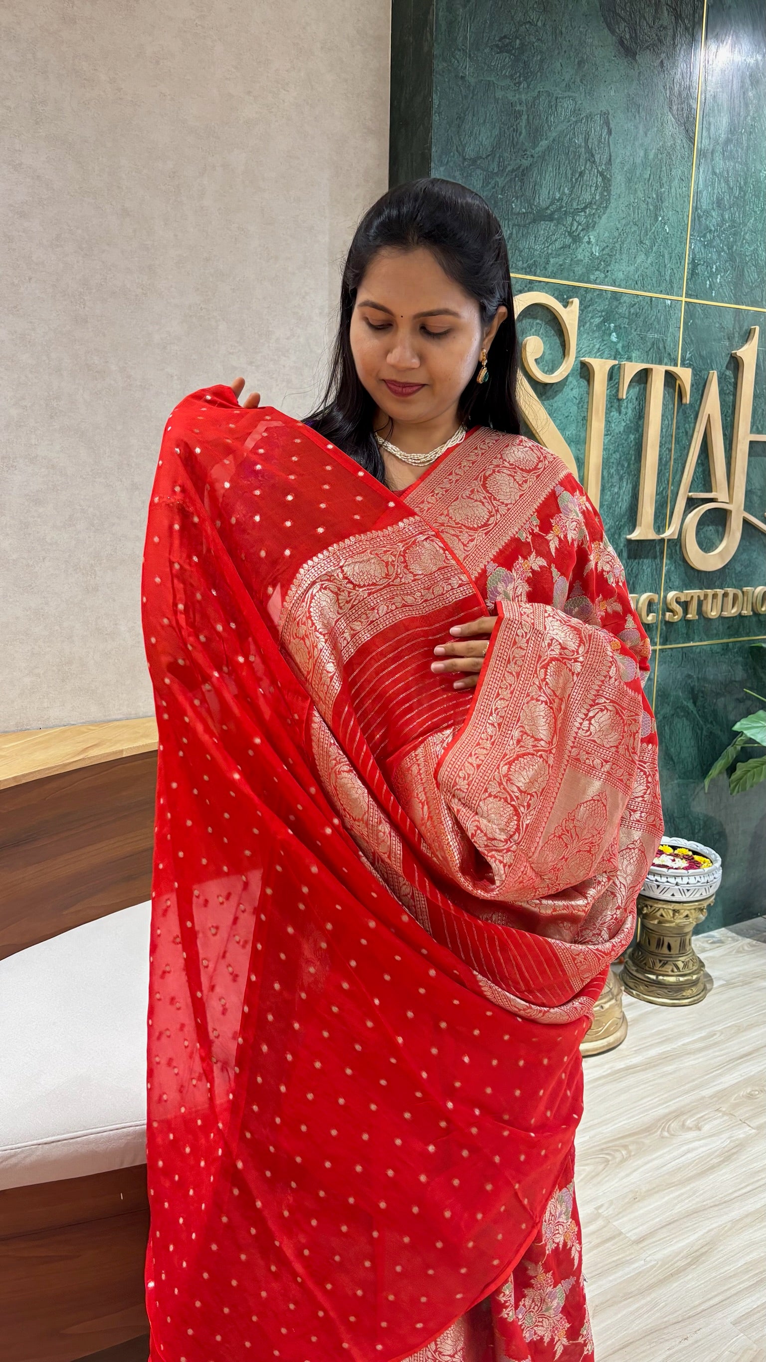 Georgette meena weave red