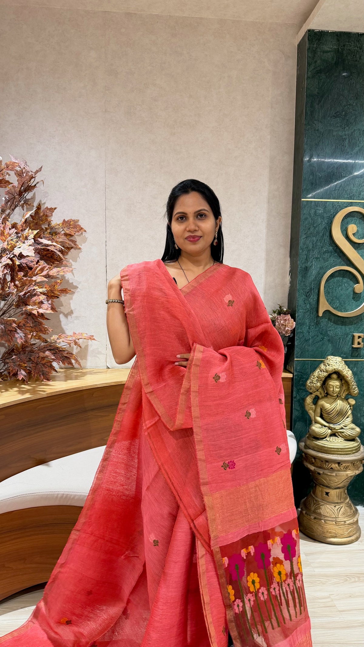 Handloom linen tissue light peach