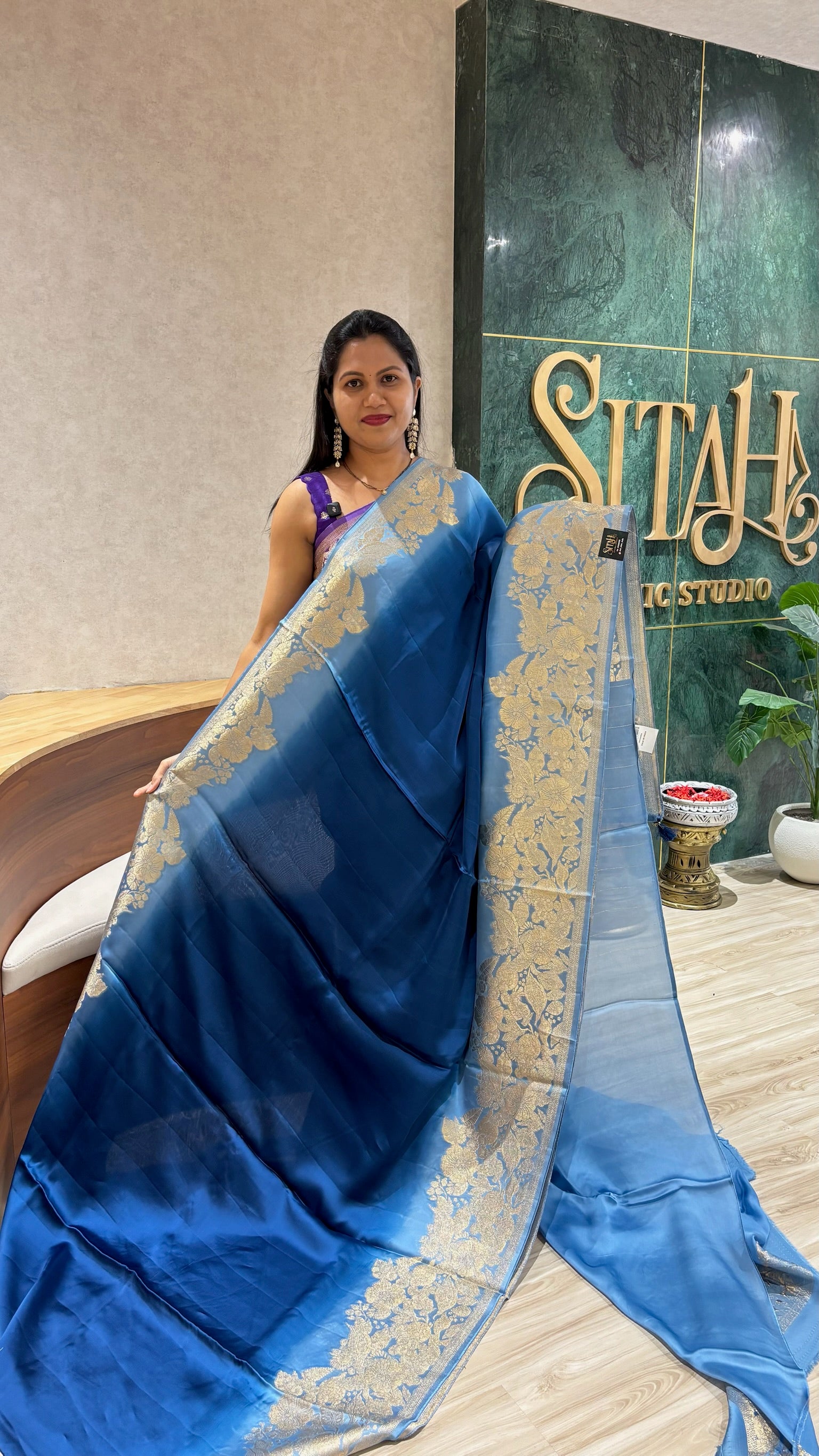 Mashru silk blue