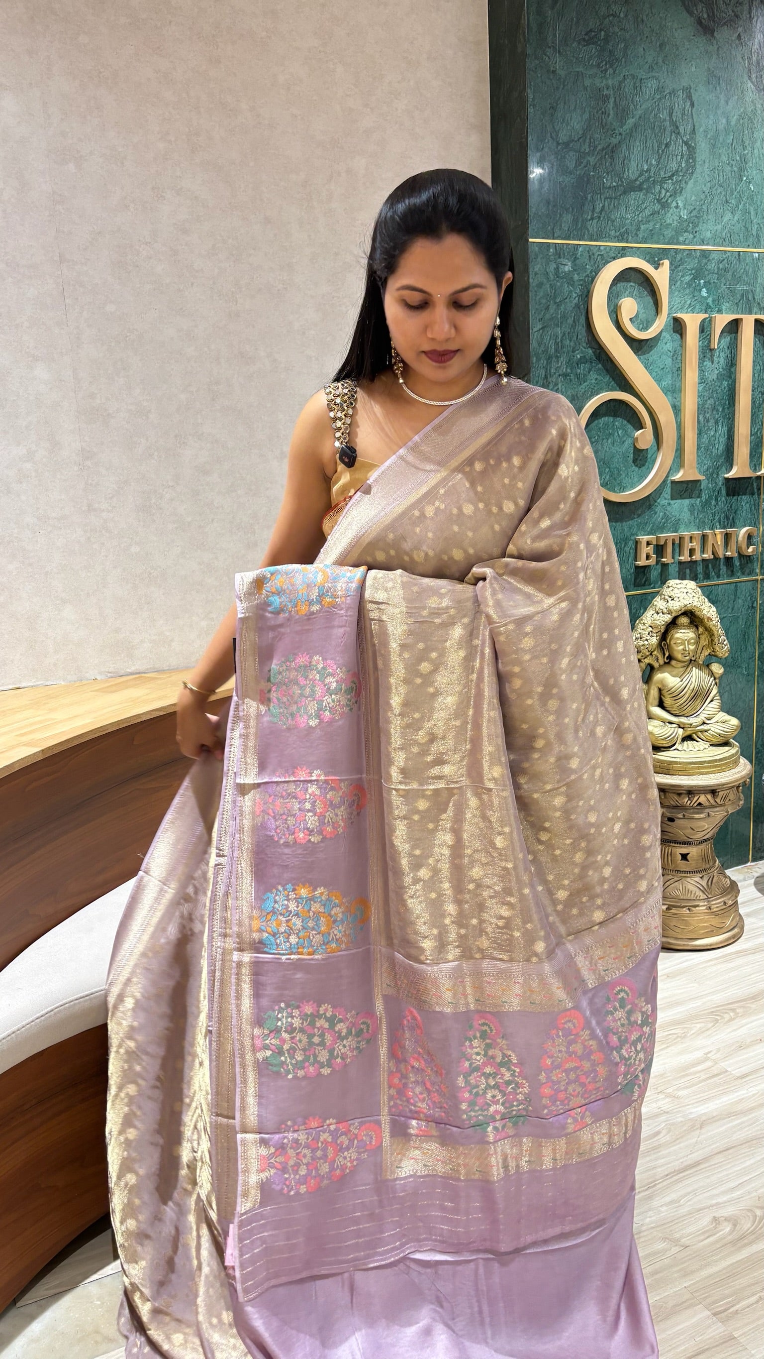 Banaras tissue mashru borders pastel-lavender