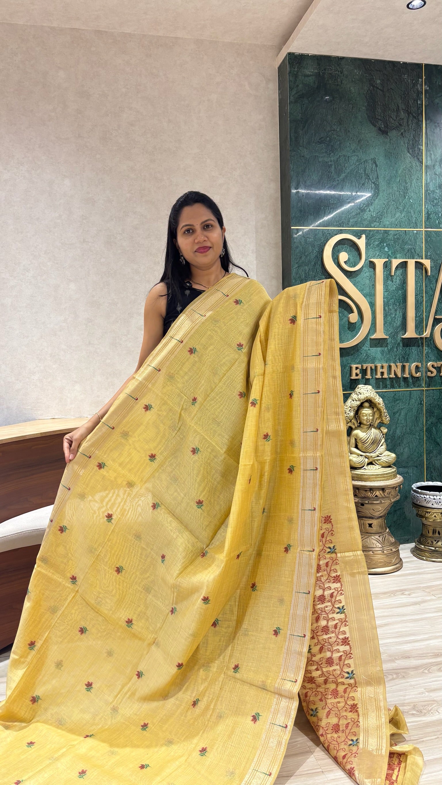 Munga cotton paithani yellow
