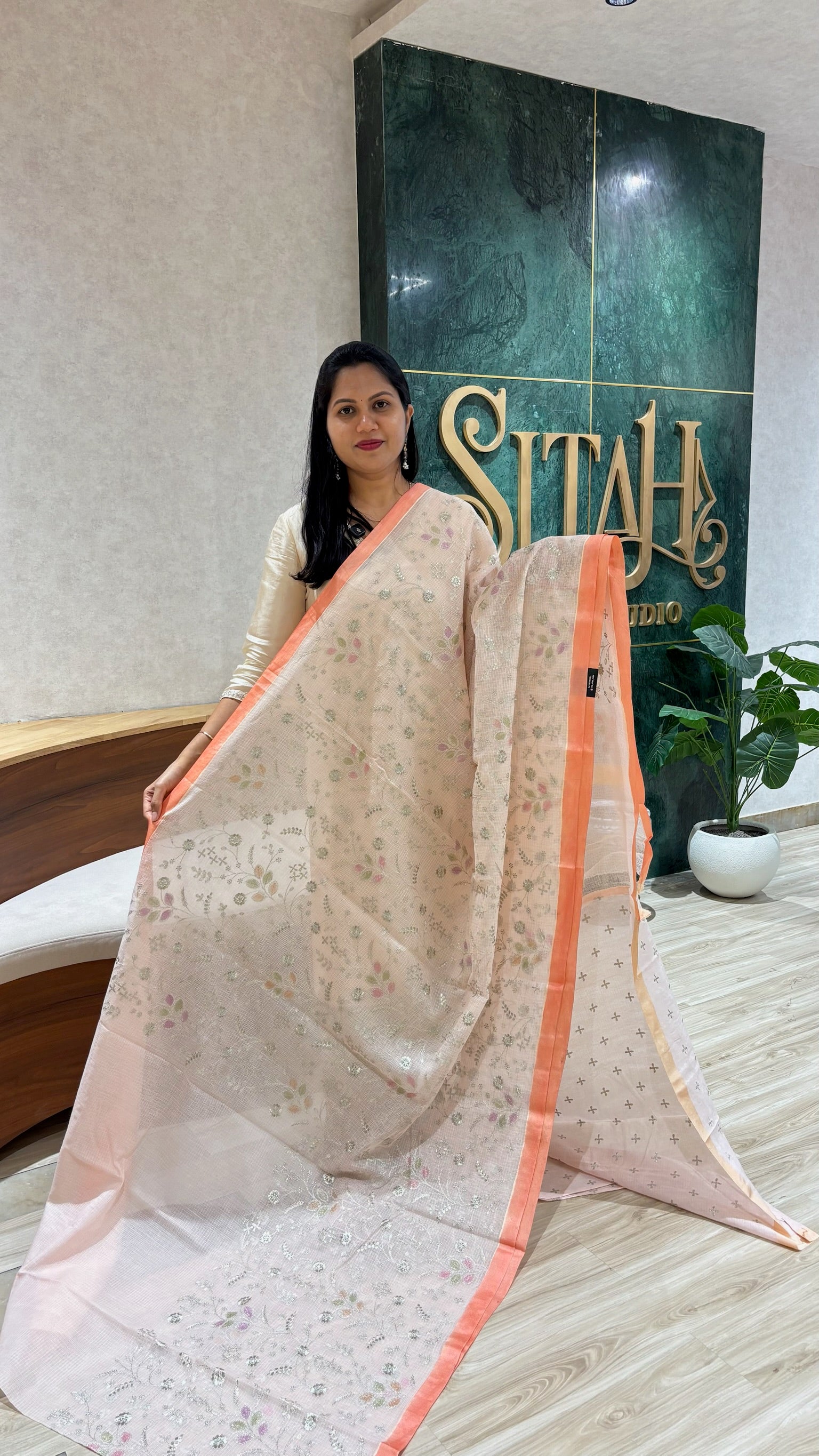 Kota saree orange peach