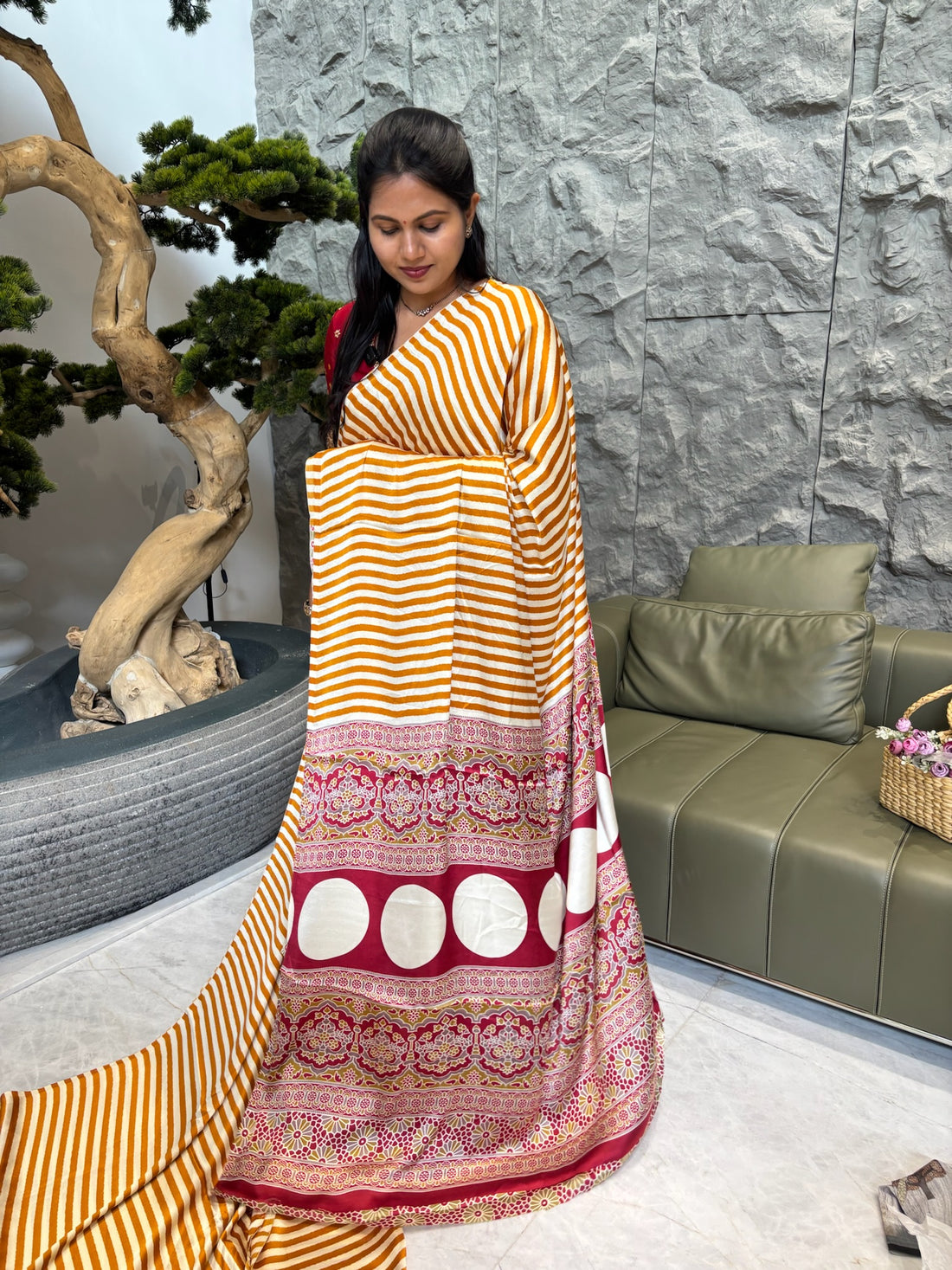 Ajrakh satin Yellow
