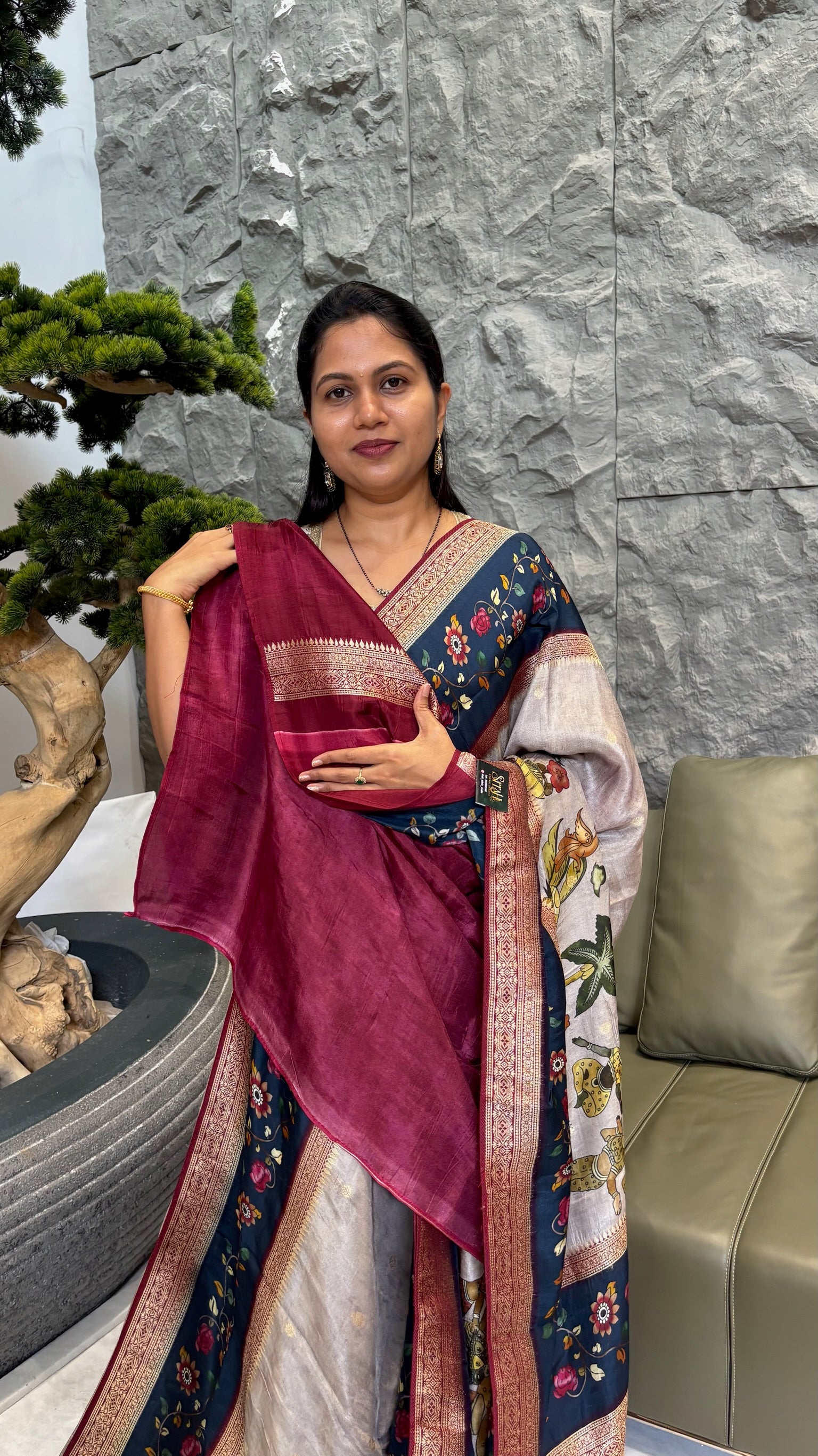 Dola silk saree grey-blue