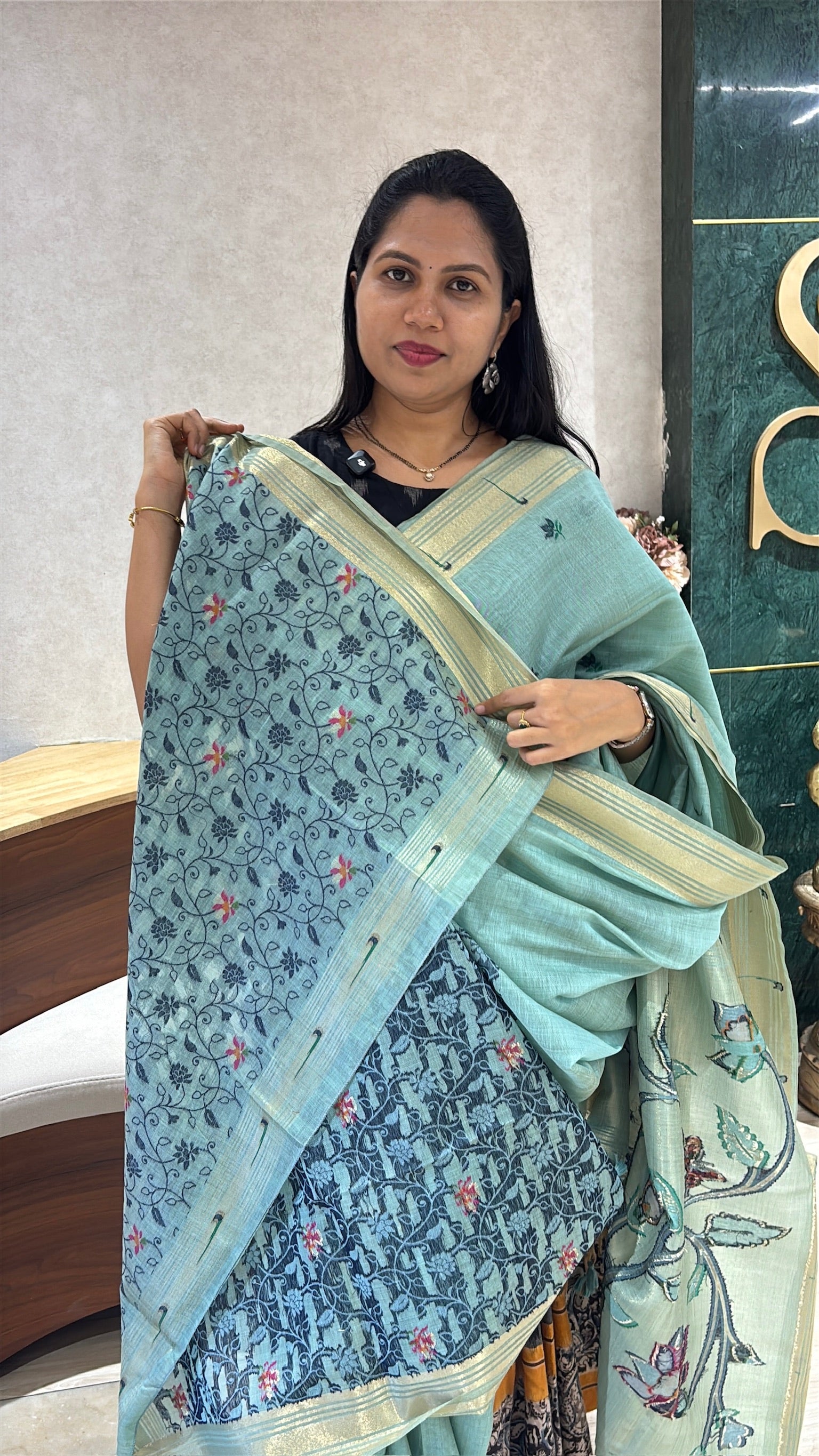 Munga cotton paithani ice blue