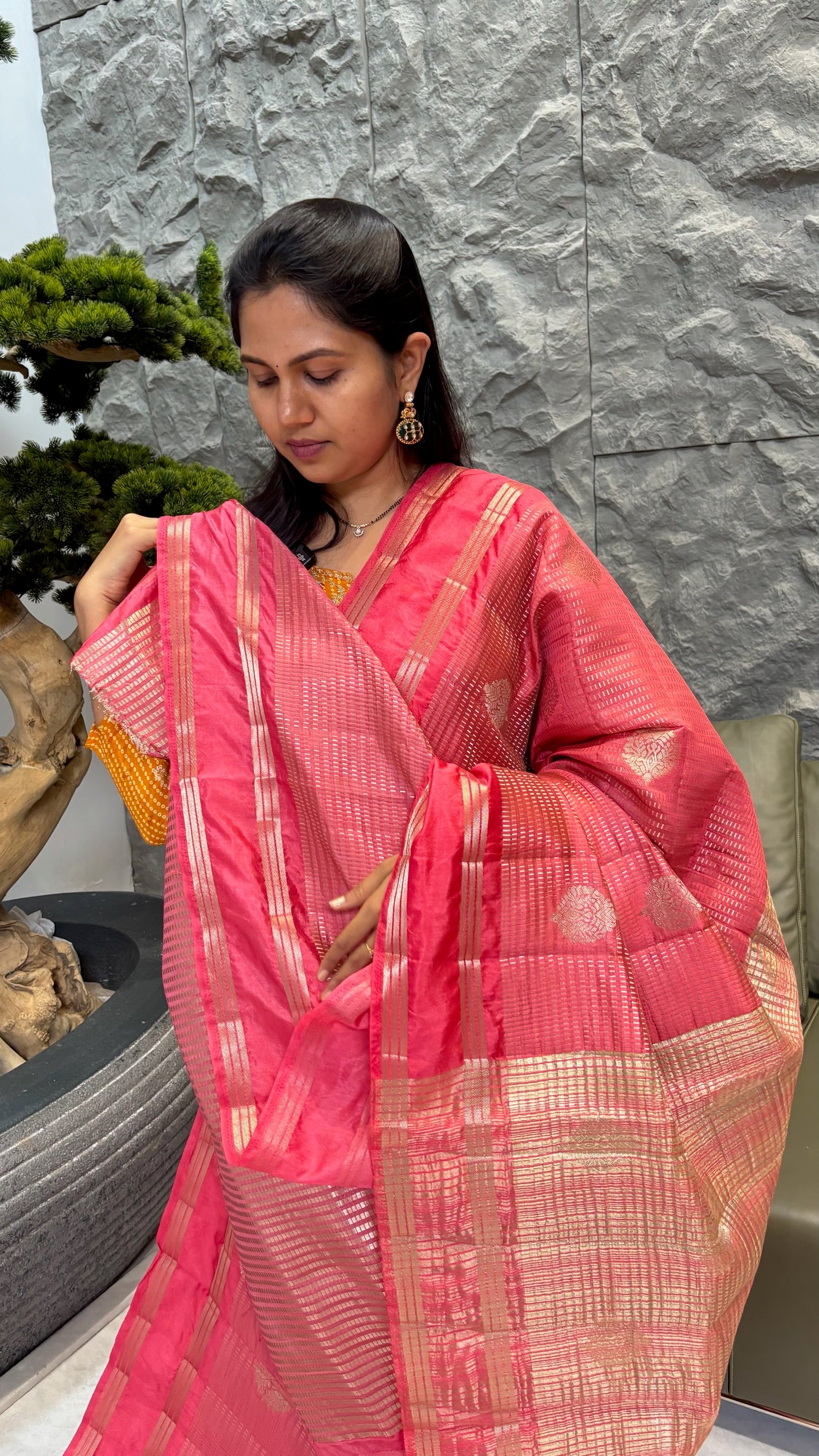Budget mango pattu peach pink