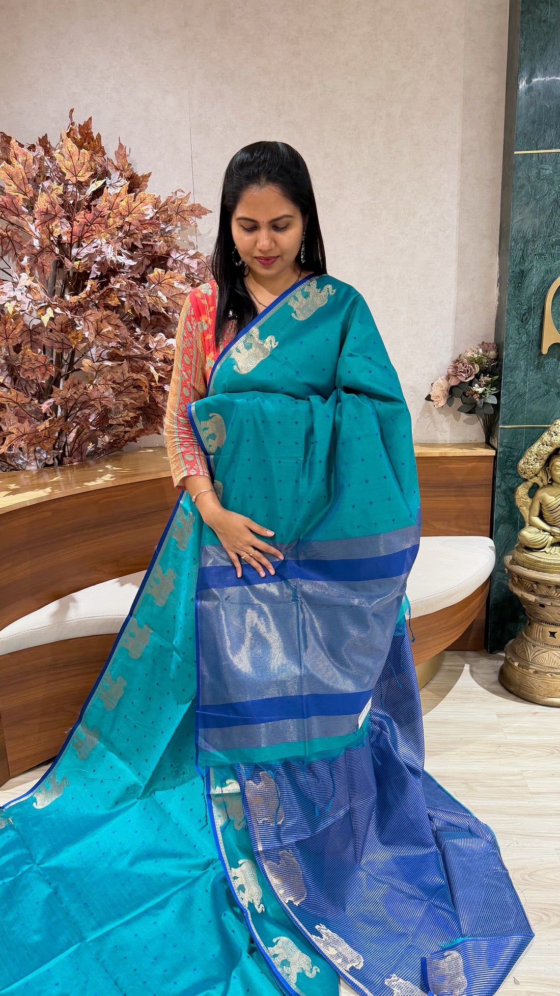 Tussar elephant sea green