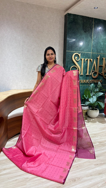 Tussar design cow buti-pink