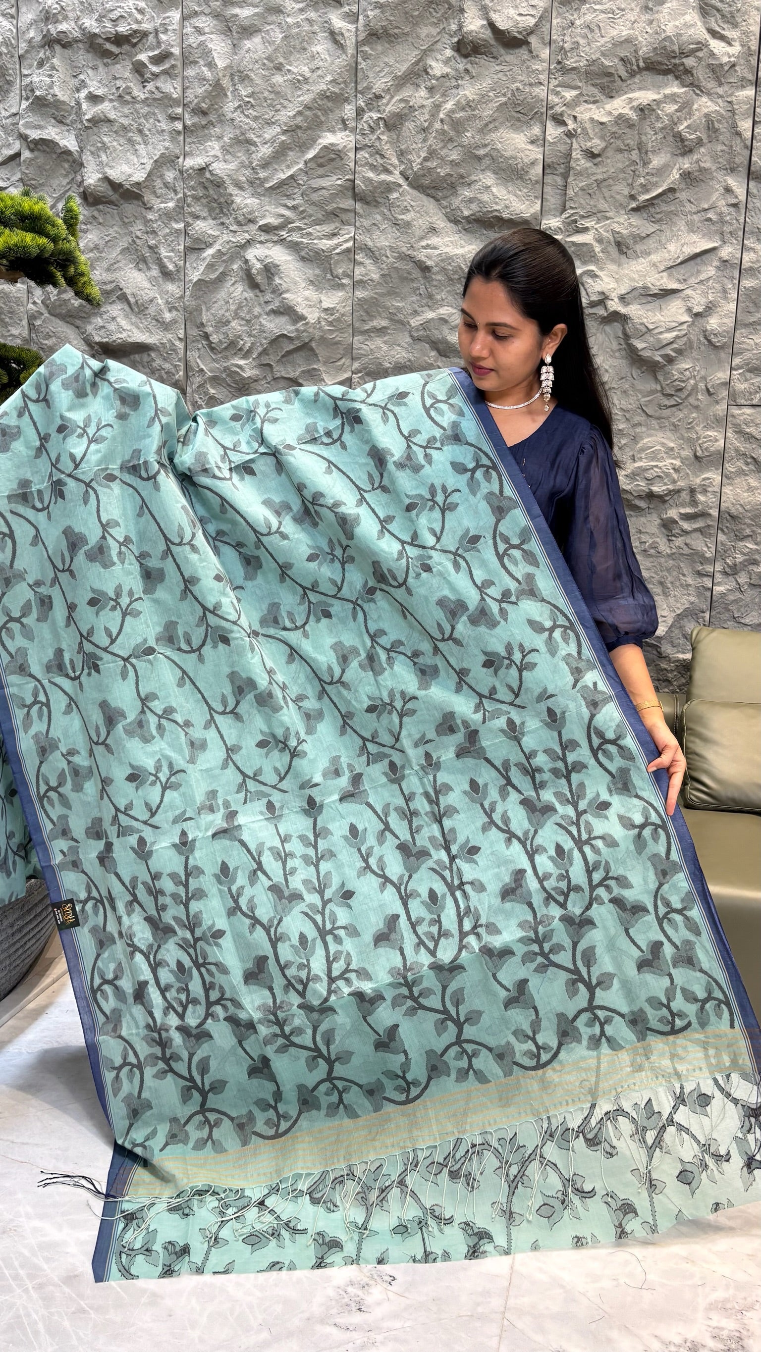 Dhaka cotton sea green