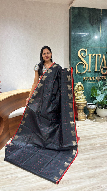 Tussar designed cow buti- black