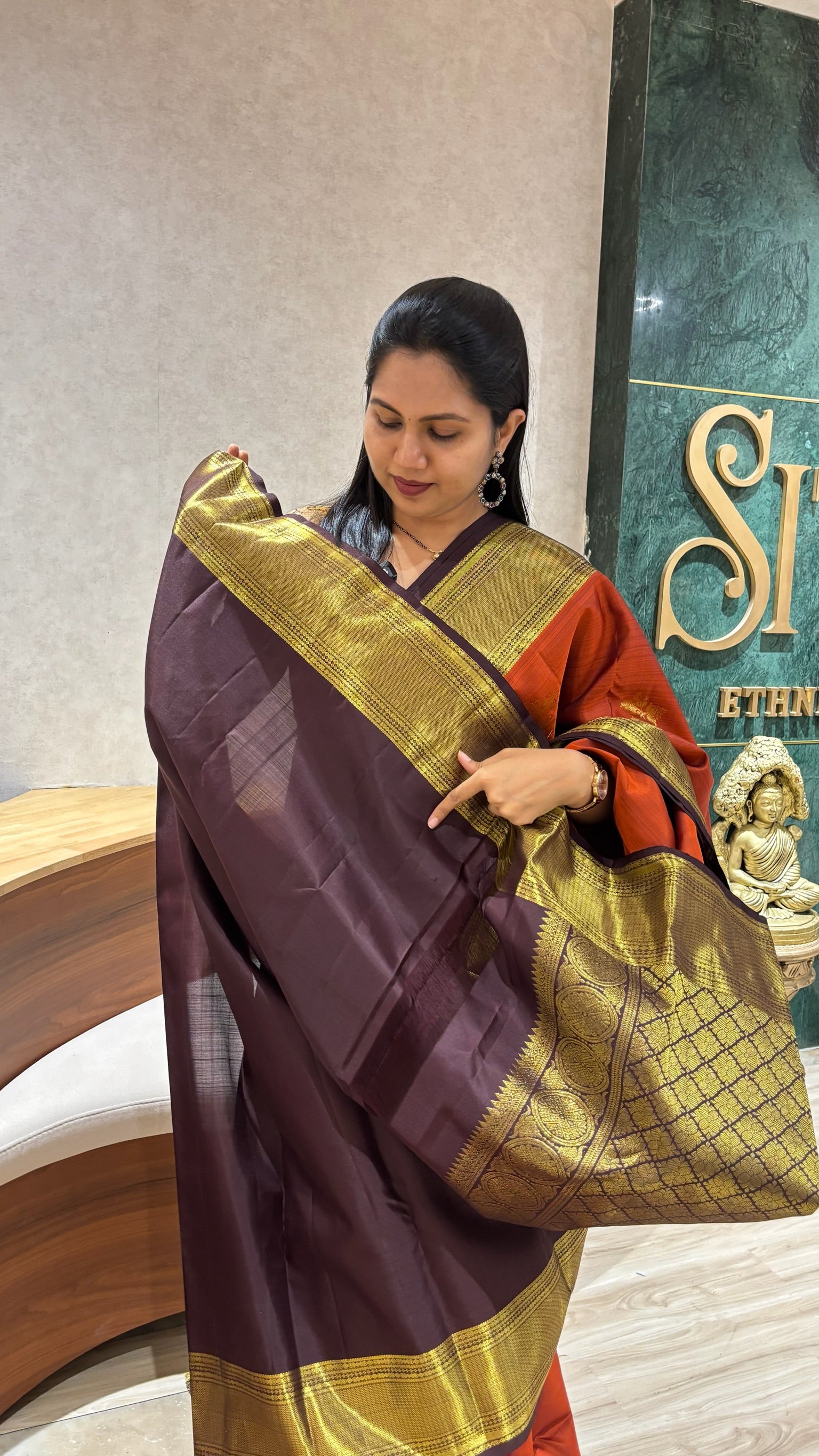 Handloom kanchi rust orange-brown