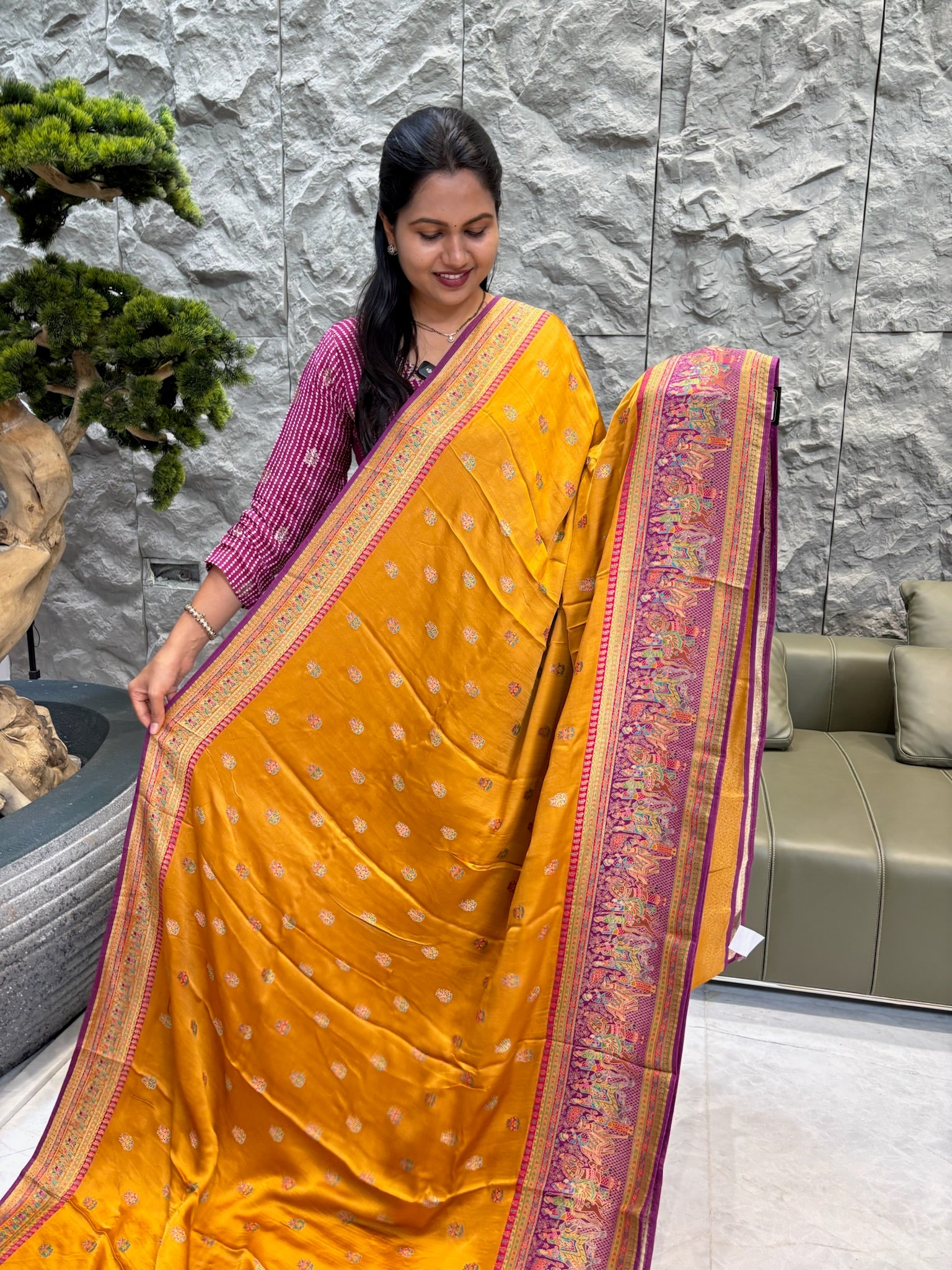 Yellow pashmina silk