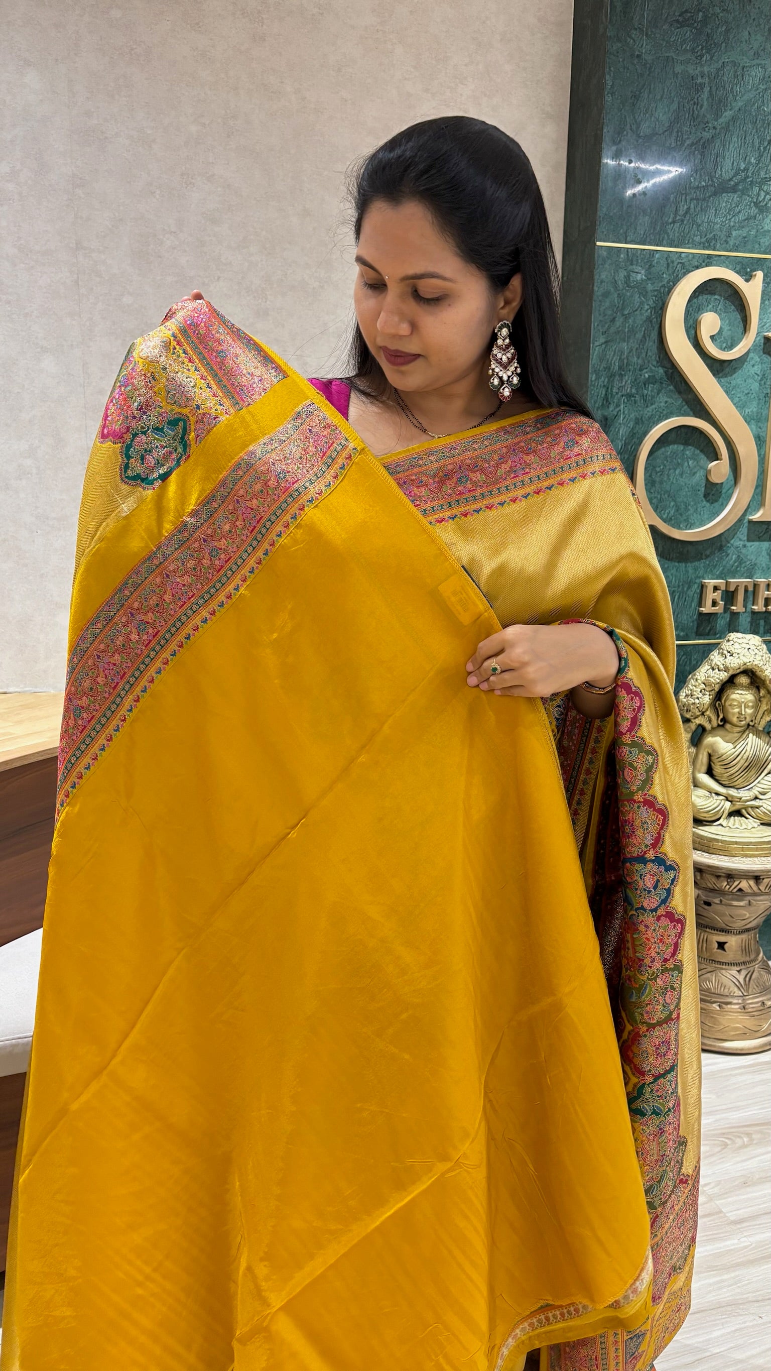 Banaras tissue Pashmina yellow