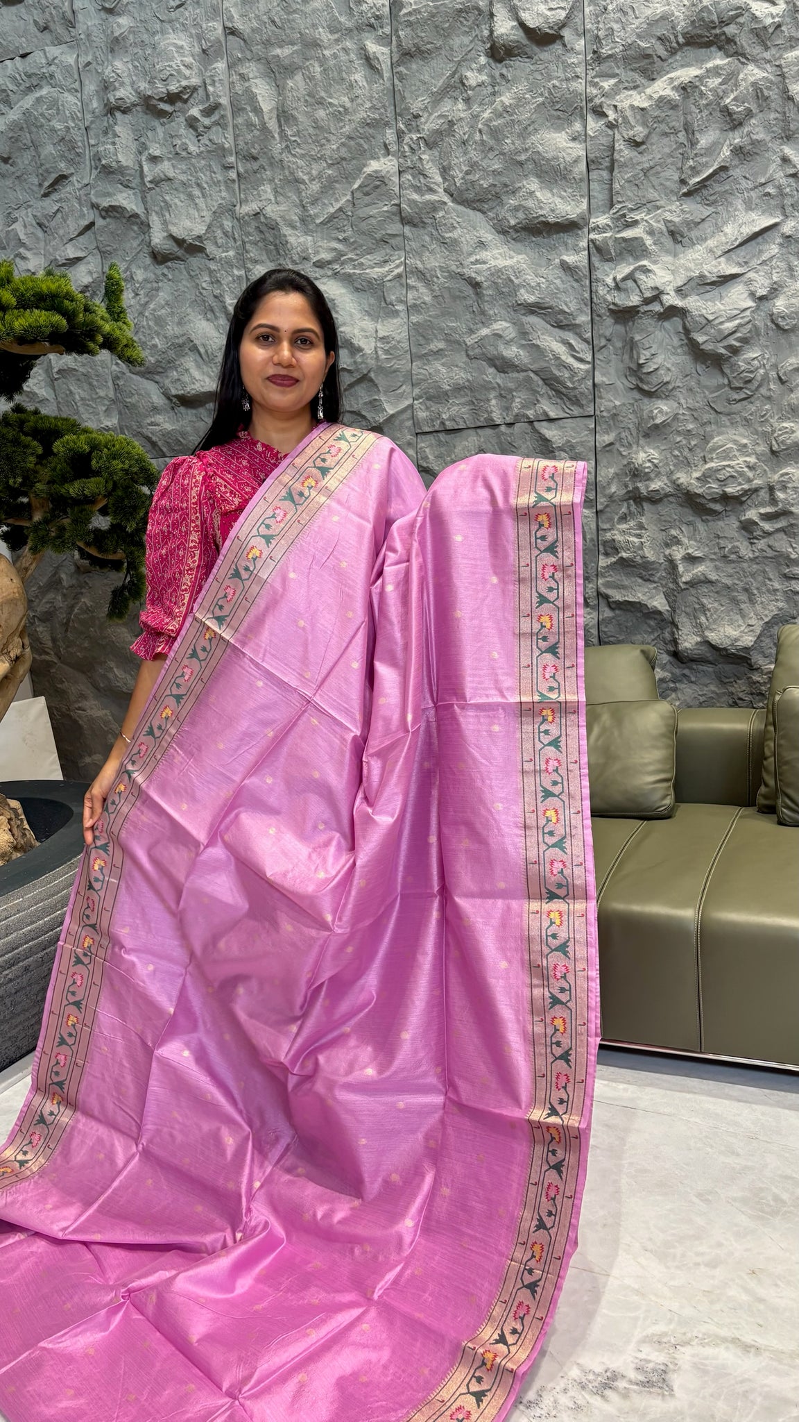 Tussar paithani pinkish lavender