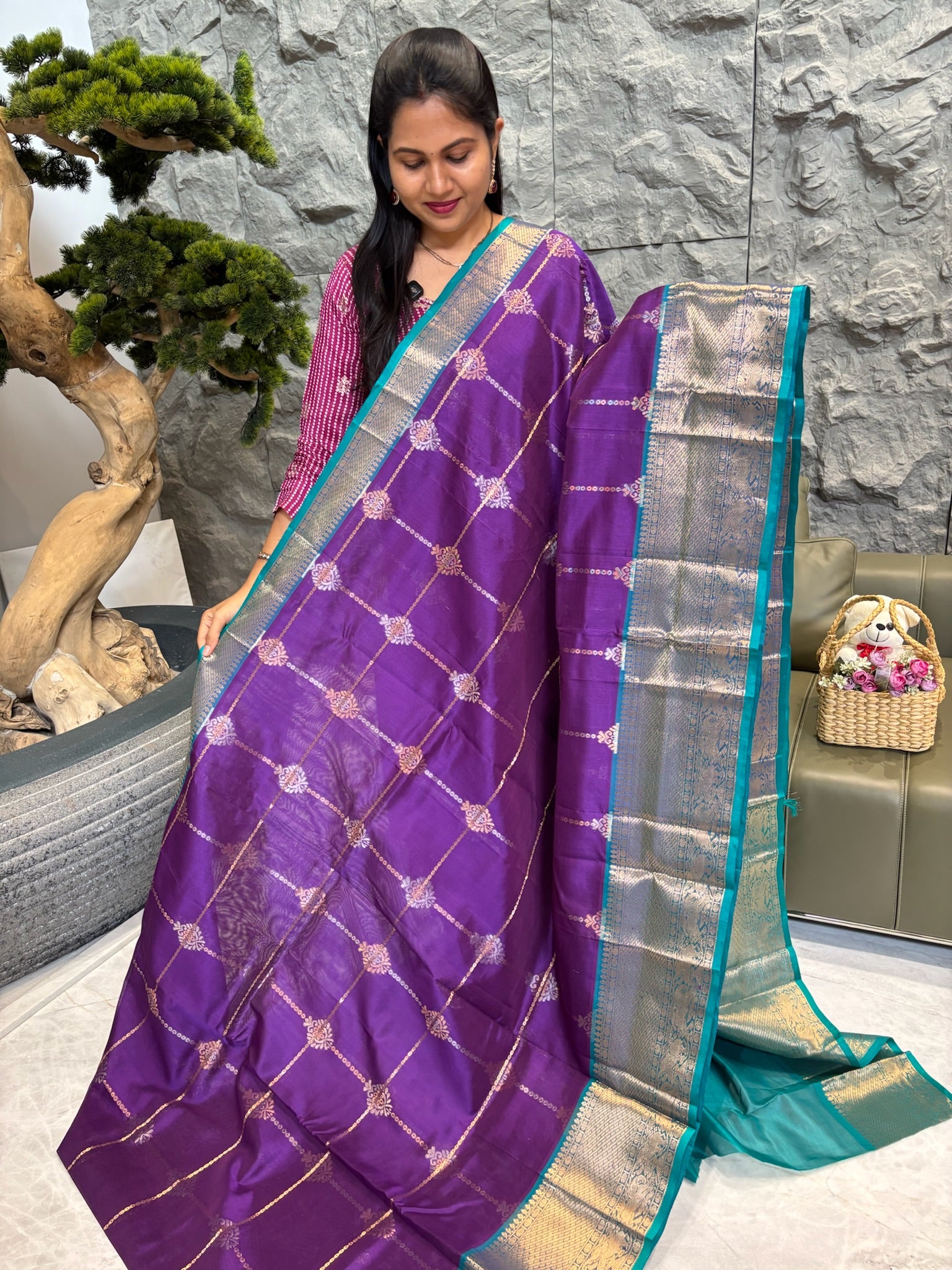 Mangalgiri pattu purple-rama blue