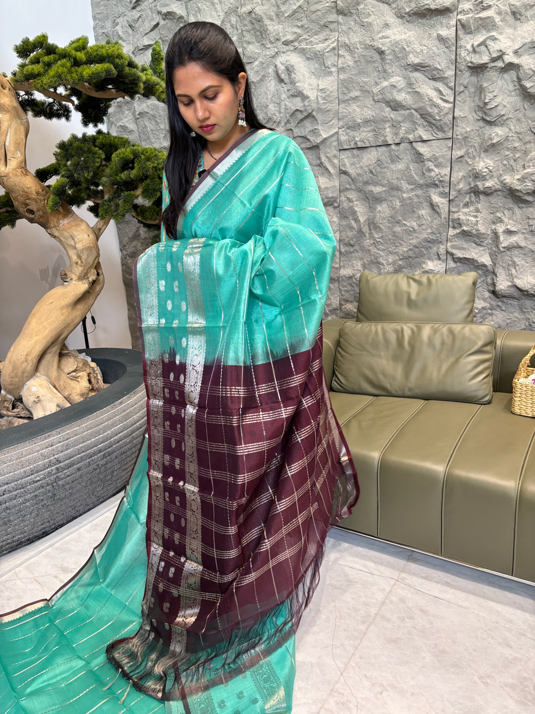 Mangalagiri pattu sea green brown