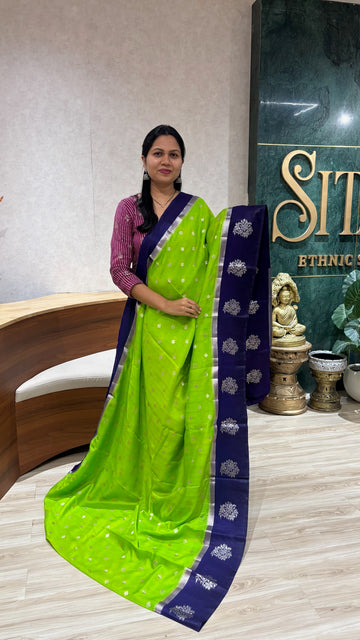 Raw silk banaras Parrot green